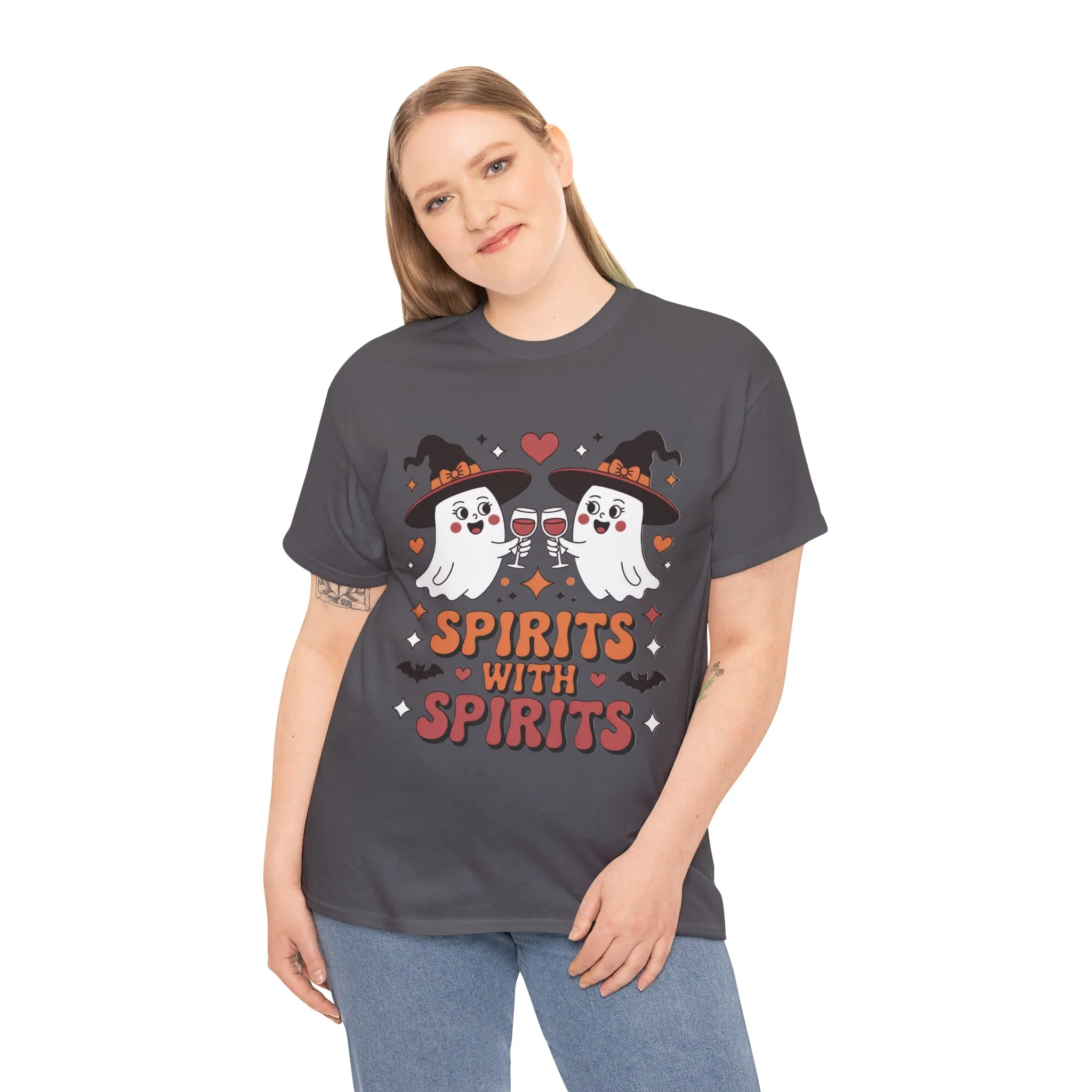 Spirits With Spirits Women's Halloween T-Shirt, Funny Ghost Drinking Wine Tee, Witches Party Shirt, Spooky Season Gift for Her - Image 18