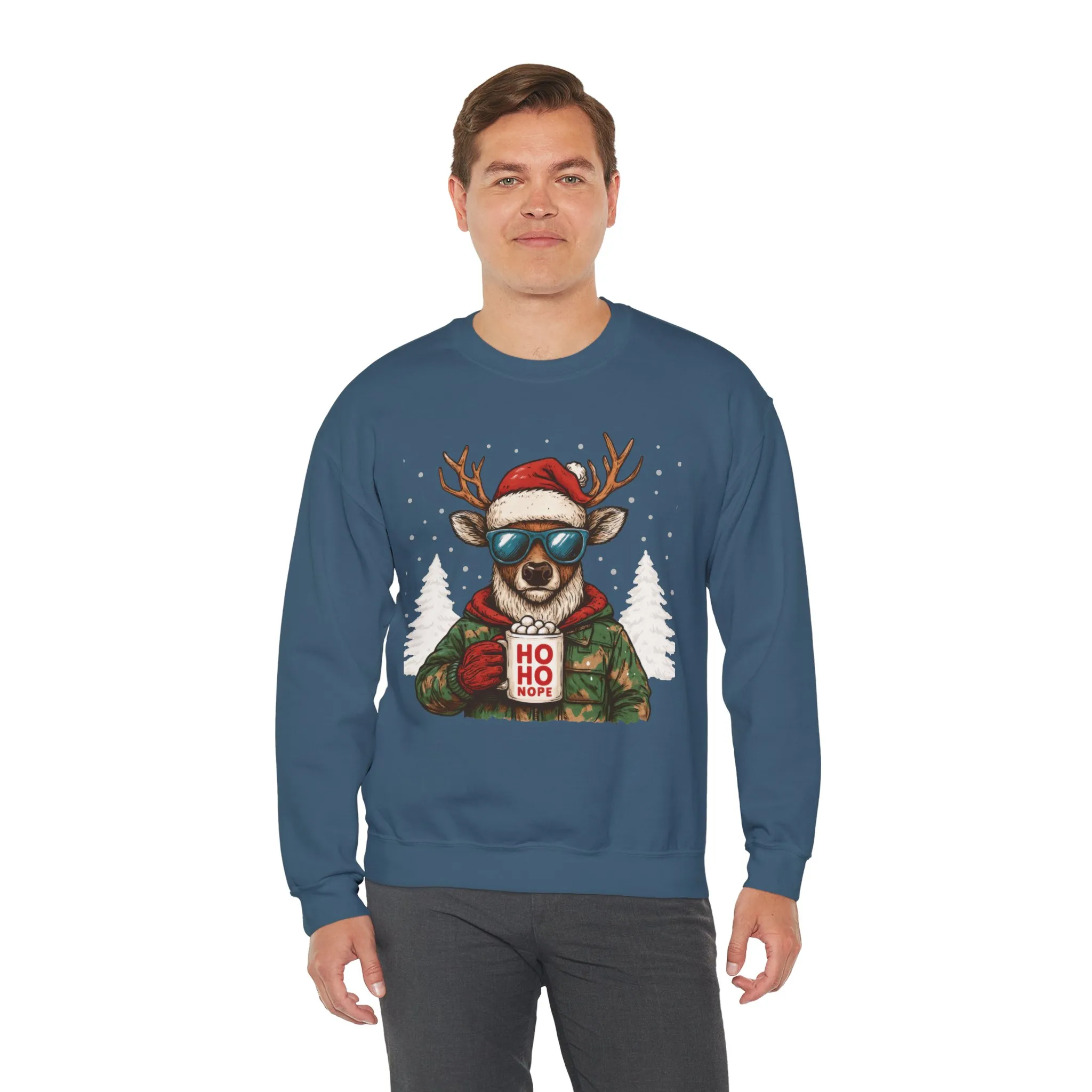 Men's HO HO NOPE Funny Christmas T-Shirt, Cool Reindeer Holiday Tee