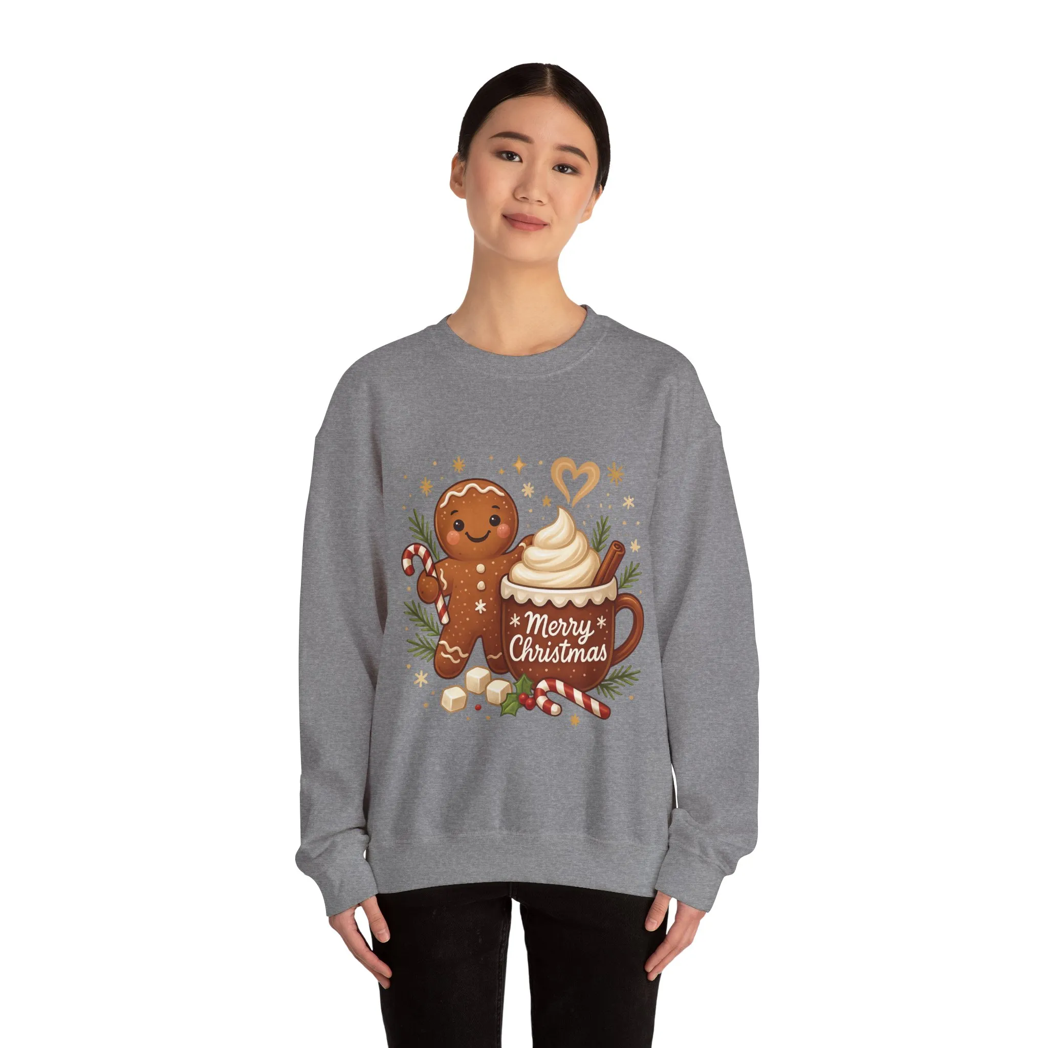 Women's Gingerbread - Hot Cocoa Christmas Sweatshirt, Cozy Holiday Pullover, Women's Heavy Blend™ Crewneck Sweatshirt - Image 11