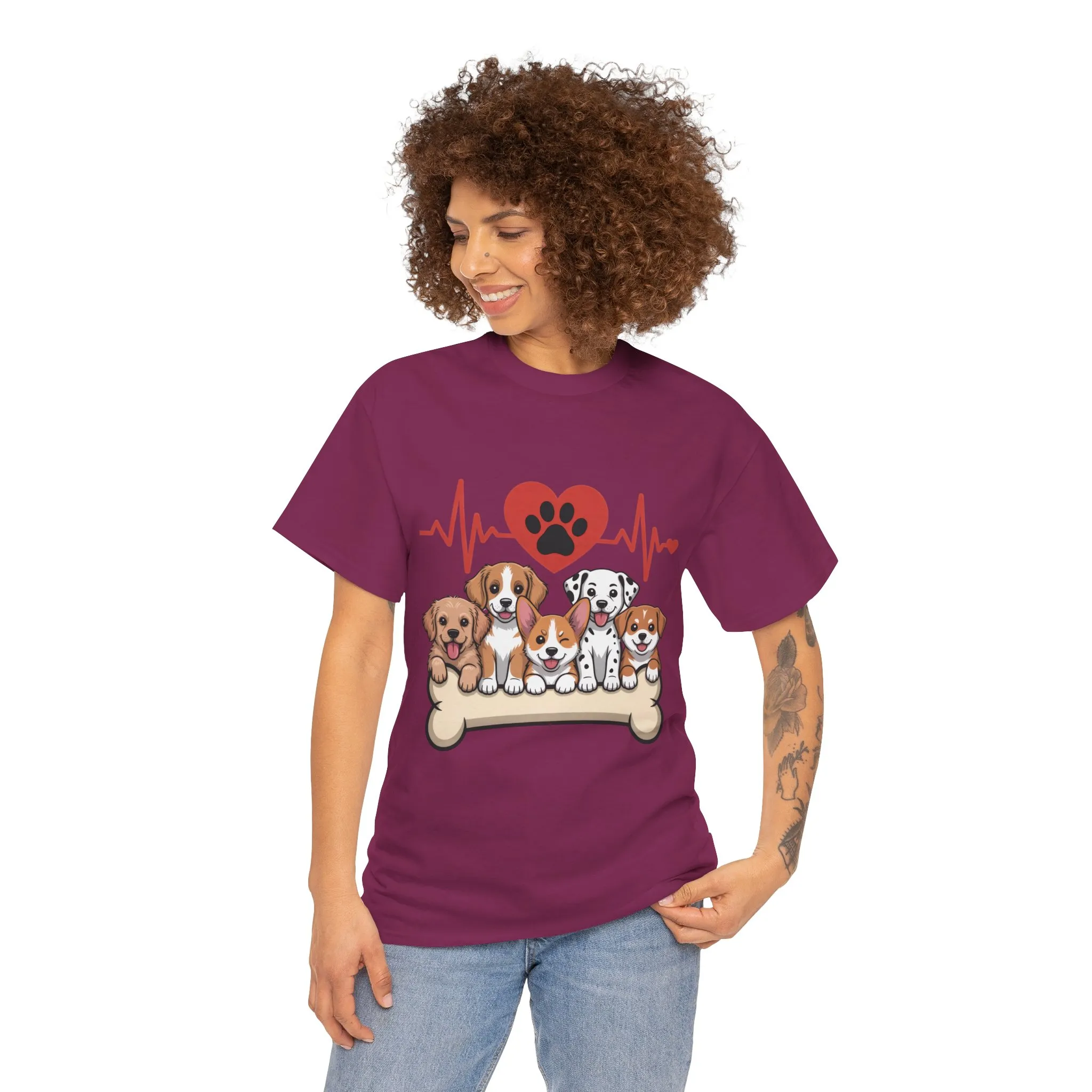 Cute Puppy Heartbeat Women's T-Shirt, Dog Lover Gift, Paw Print Heart Graphic Tee - Image 26