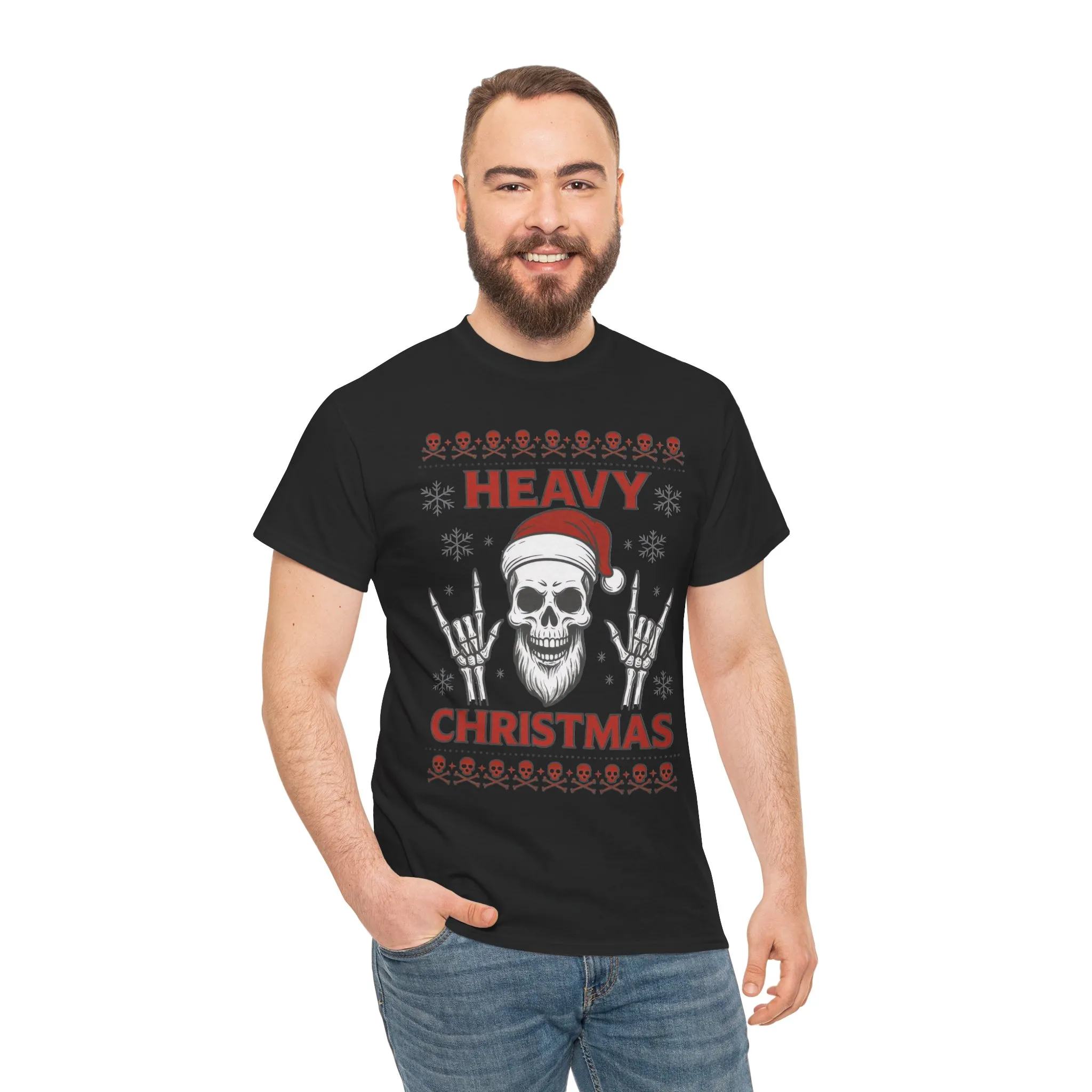 Heavy Christmas Men's T-Shirt, Metal Santa Skull Holiday Pullover for Men - Image 5