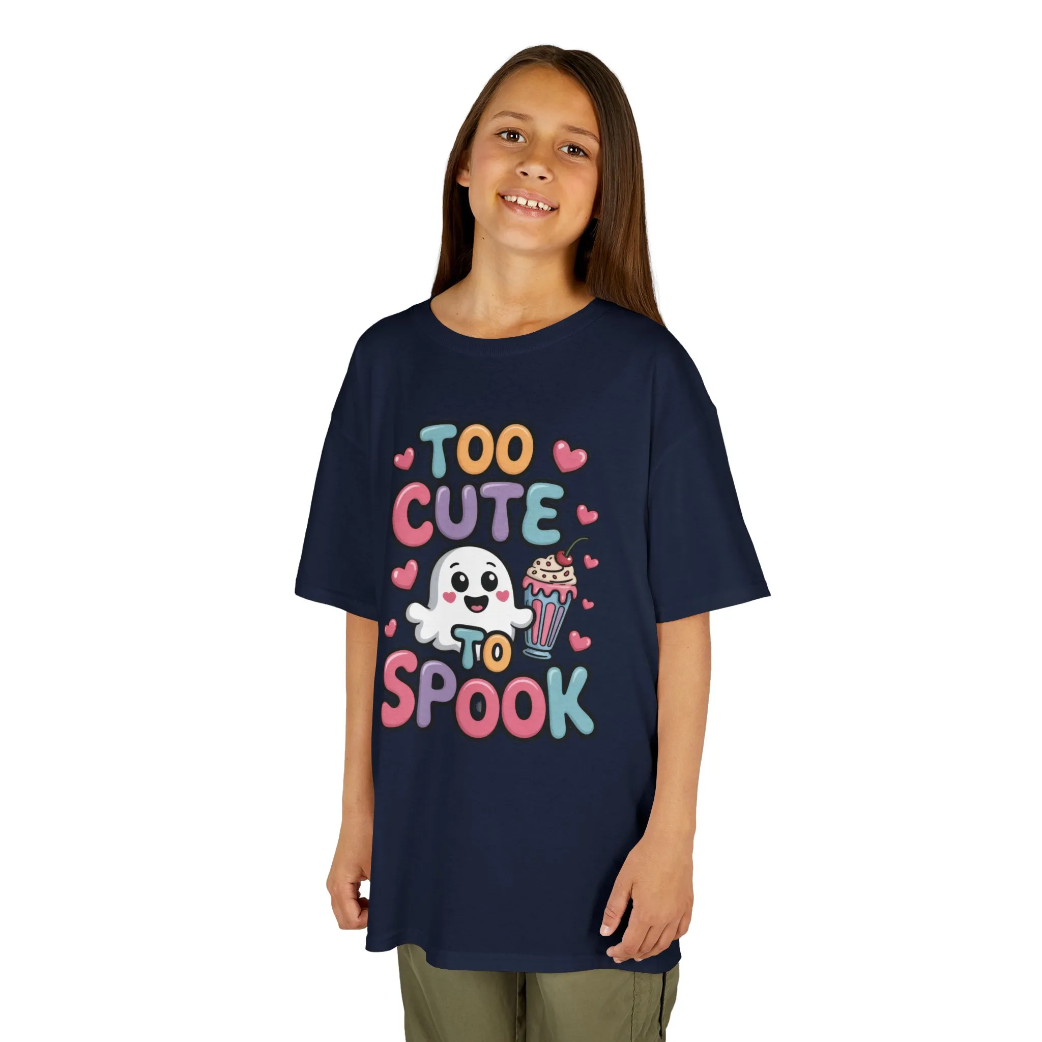 Kids Too Cute To Spook T-Shirt, Cute Ghost Milkshake Shirt, Kawaii Halloween Tee for Boys & Girls - Image 2