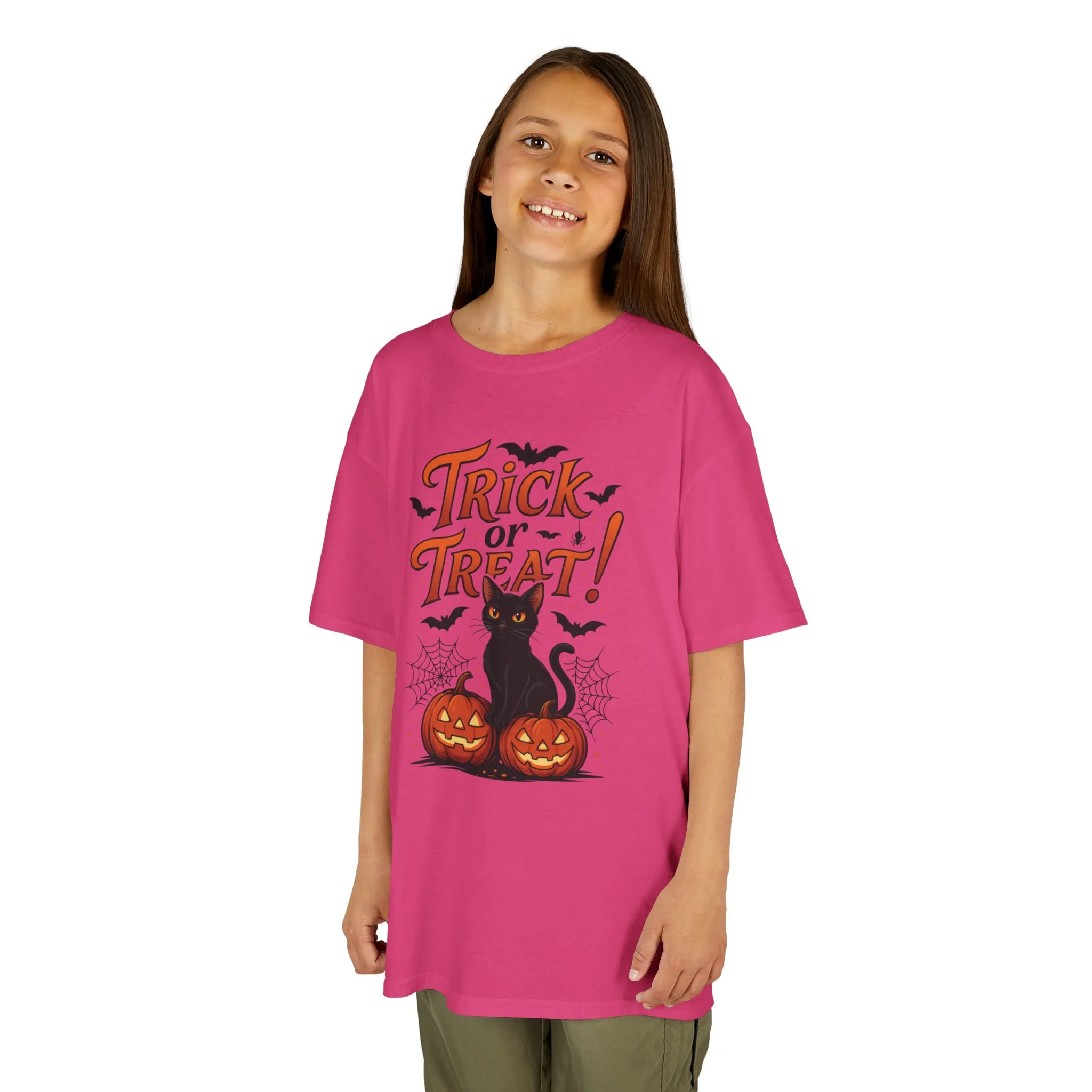 Cute Trick or Treat Black Cat T-Shirt for Girls Boys, Fun Spooky Halloween Tee, Pumpkin Cat Shirt for Kids, Fall Party Outfit - Image 26