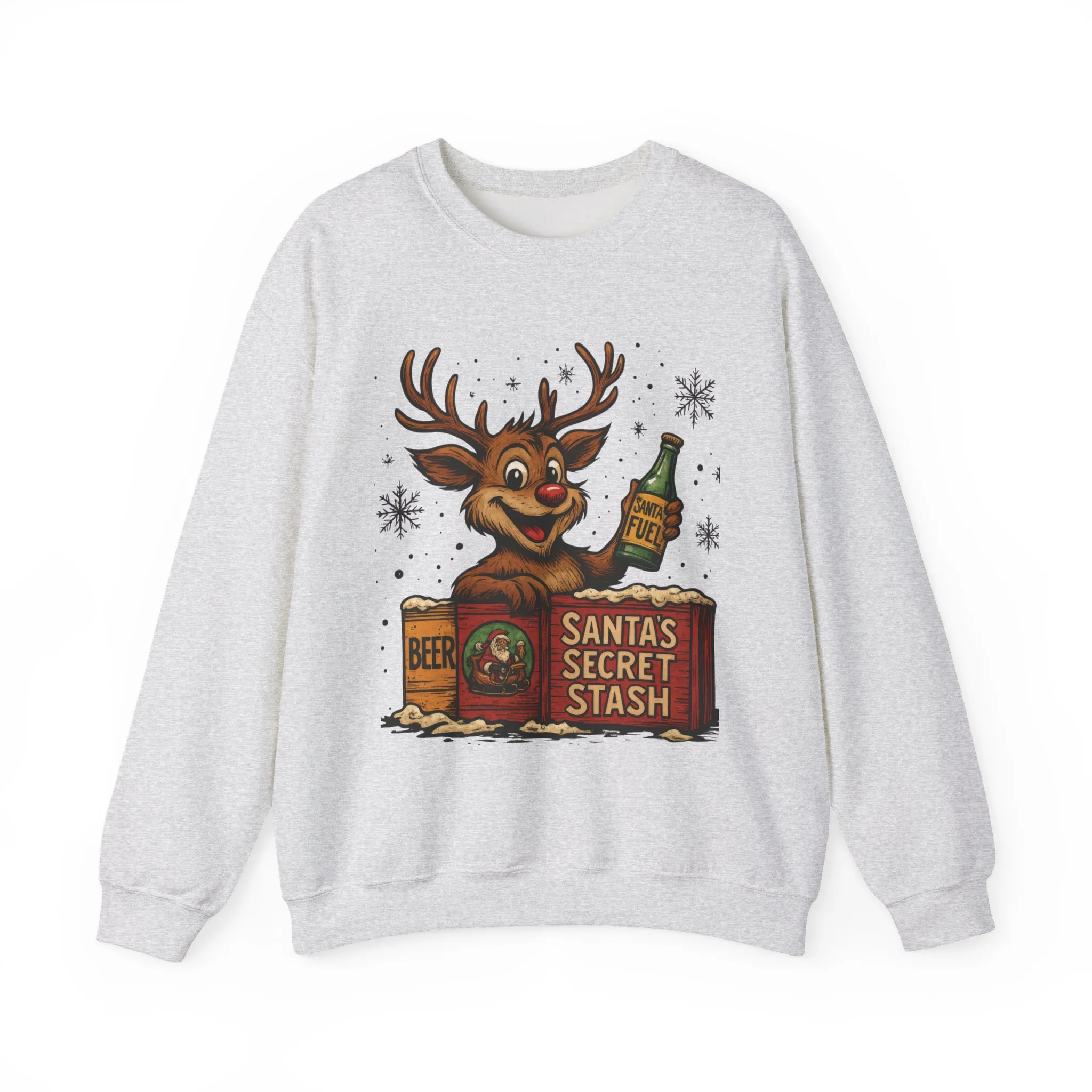 Mens Funny Christmas Sweatshirt, Santa's Secret Stash Reindeer Pullover, Men's Heavy Blend™ Crewneck Sweatshirt - Image 4