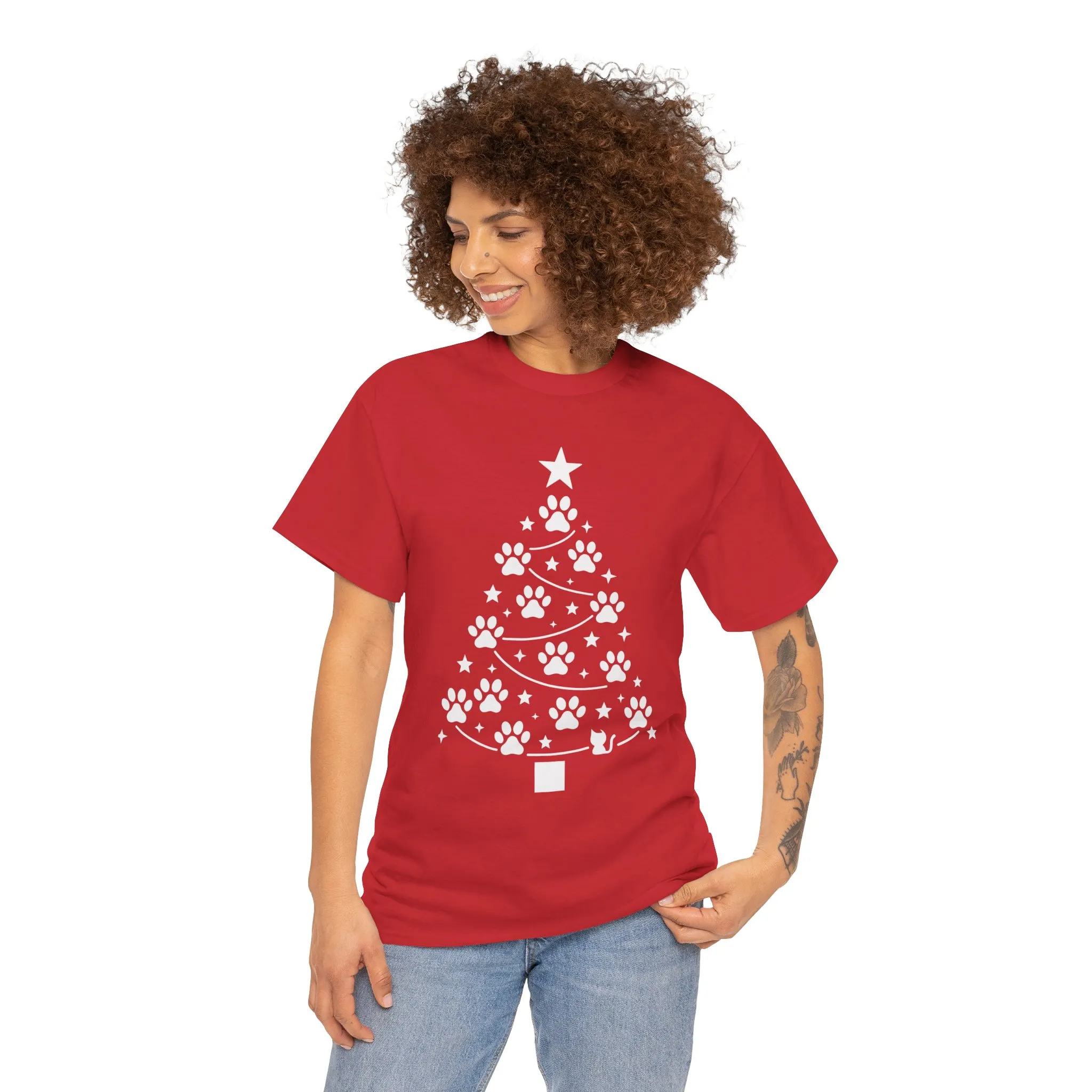 Paw Christmas Tree Women's T-Shirt, Pet Lover Holiday Tee - Image 23