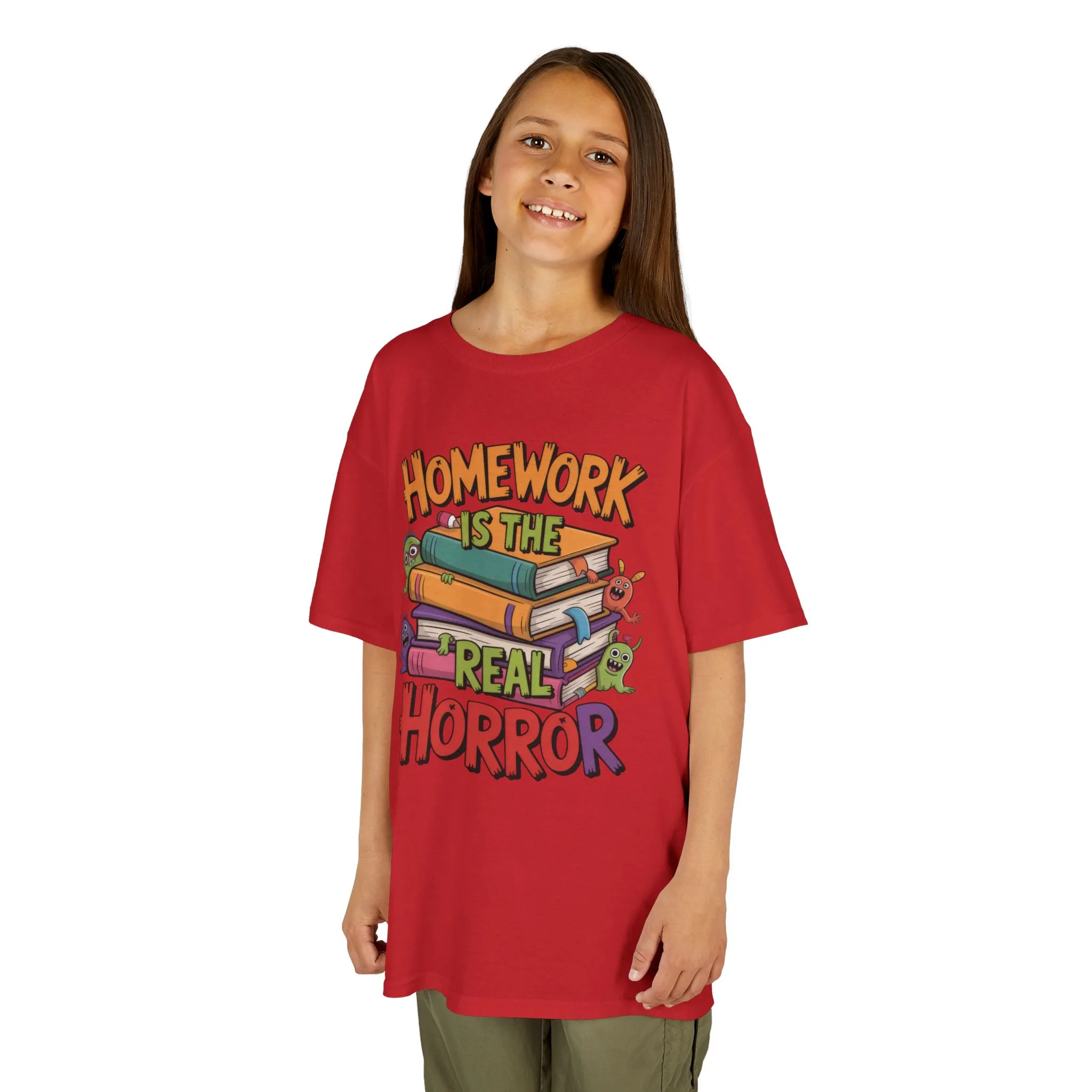 Kids Funny Homework Tee, Cute Monster School Shirt, Homework Is the Real Horror, Back to School Gift for Boys & Girls, Kids Halloween Tee - Image 26