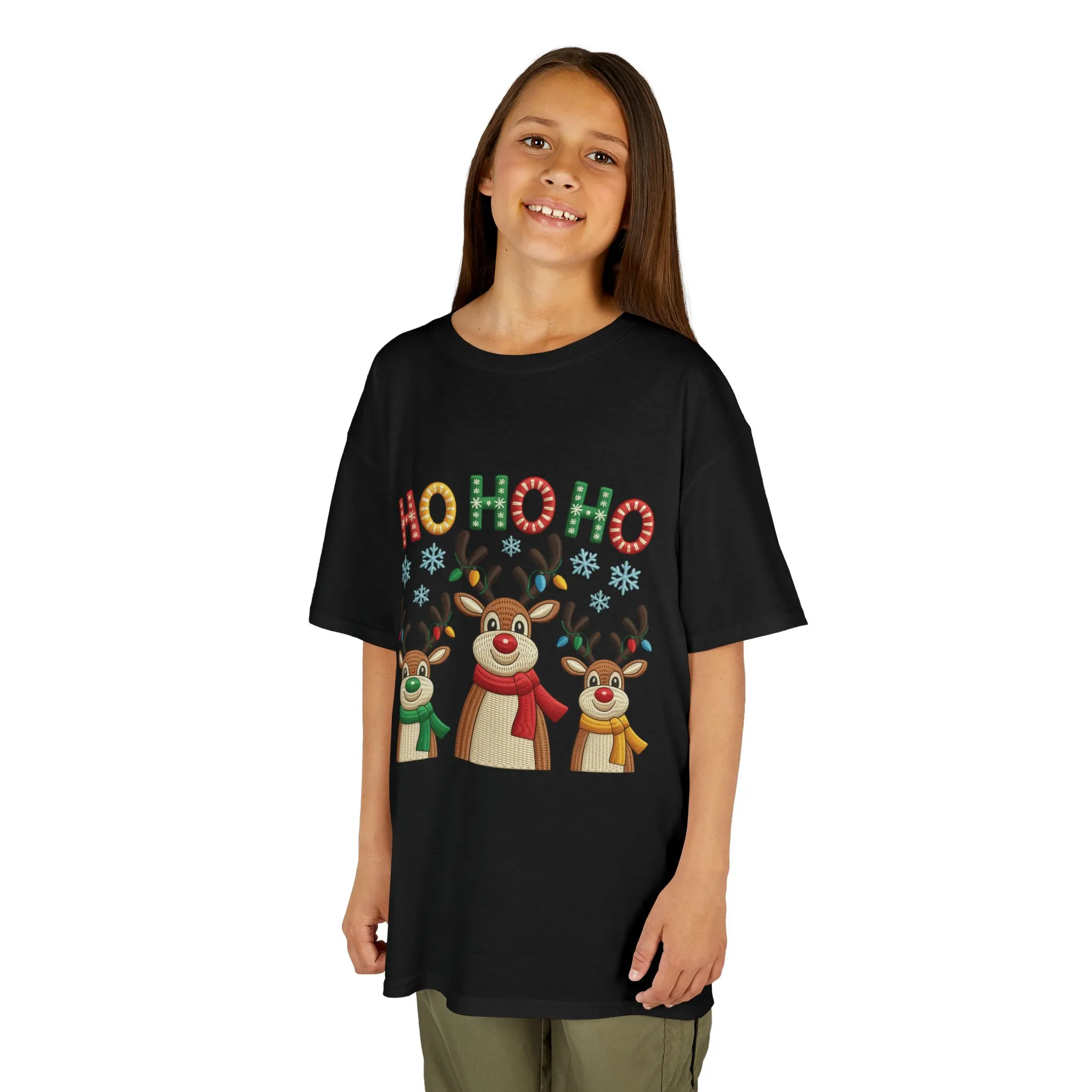 Ho Ho Ho Reindeer T-Shirt for Girl, Cute Christmas Kids Holiday Tee - Image 6