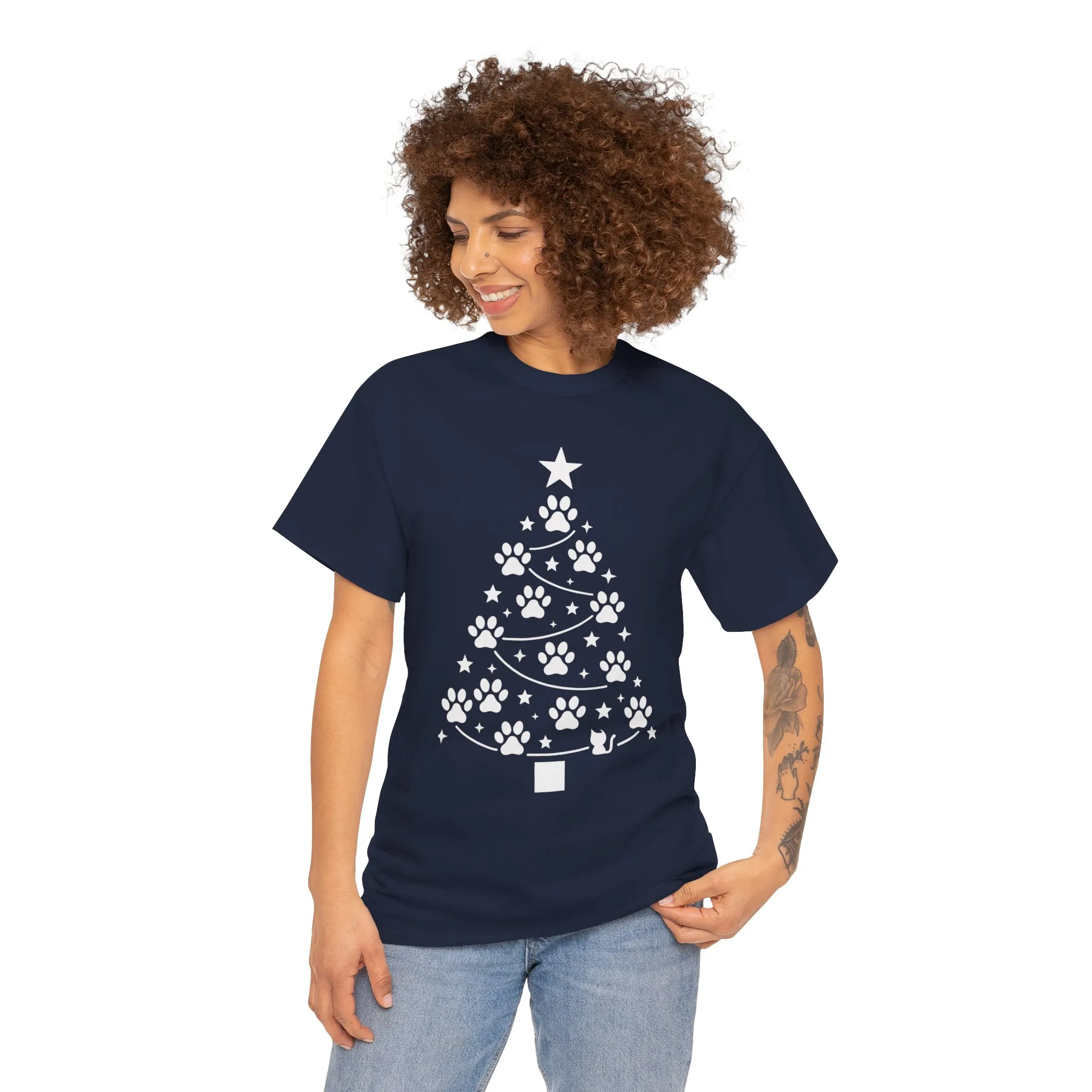 Paw Christmas Tree Women's T-Shirt, Pet Lover Holiday Tee - Image 11