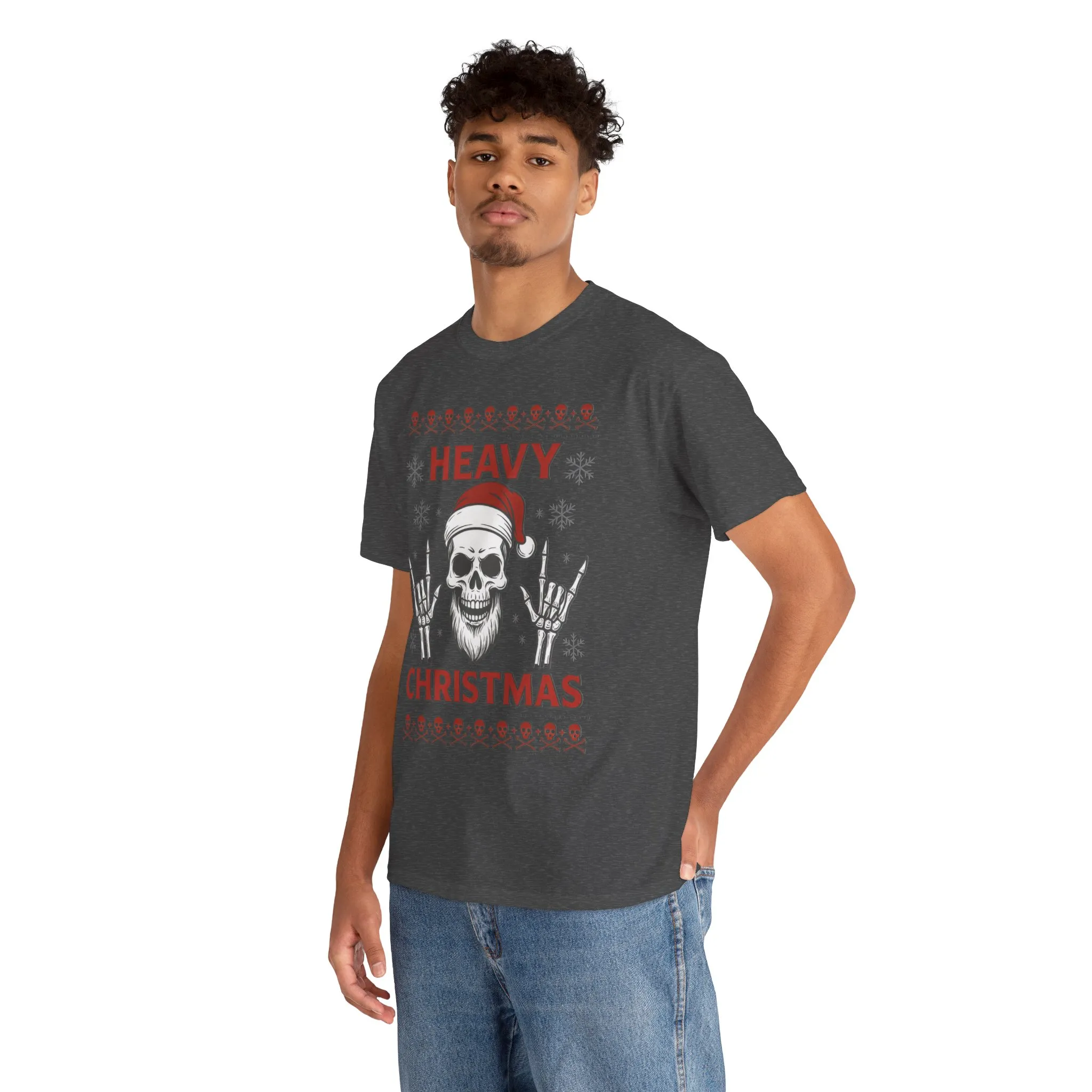 Heavy Christmas Men's T-Shirt, Metal Santa Skull Holiday Pullover for Men - Image 12