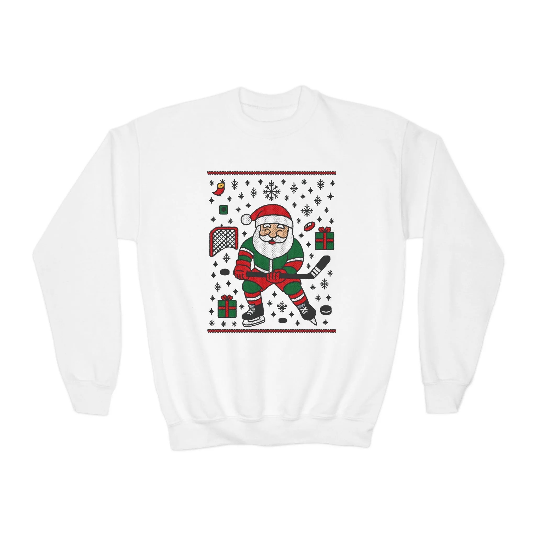 Hockey Santa Youth Christmas Sweatshirt, Funny Sports Holiday Jumper for Boys - Image 3