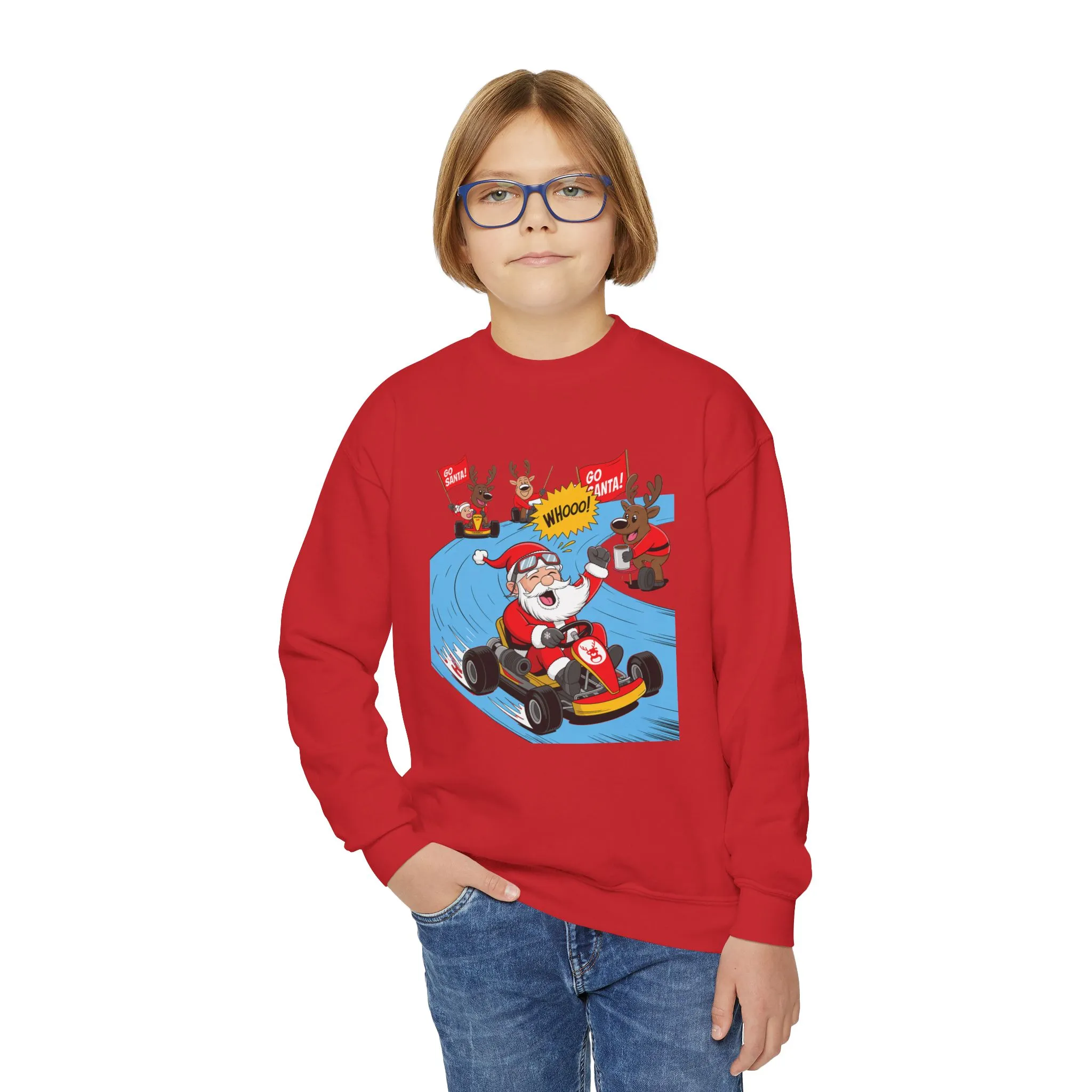 Go Santa Kart Racing Christmas Sweatshirt, Funny Santa - Reindeer Holiday Sweatshirt for Kids, Cute Christmas Jumper, Youth Xmas Gift - Image 17
