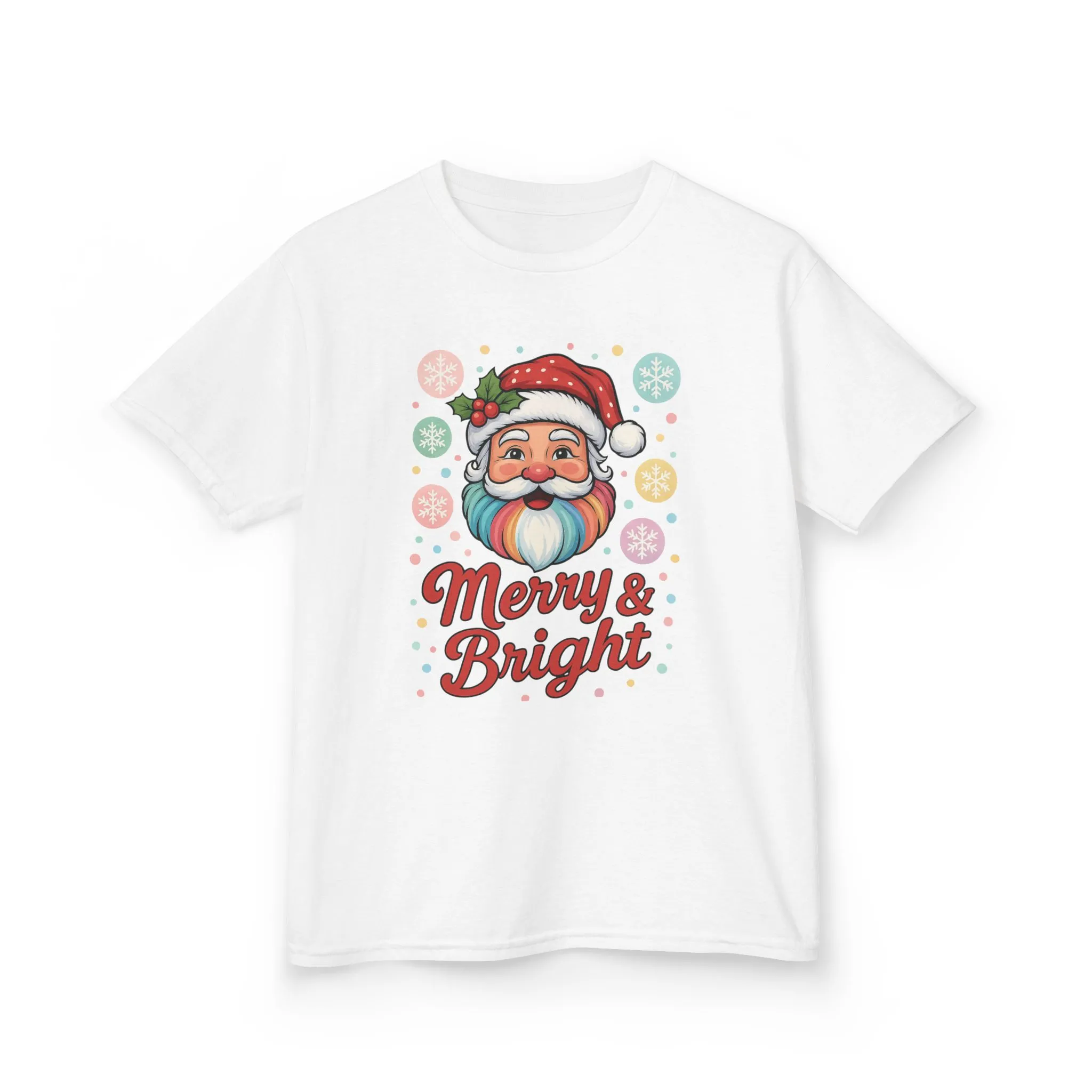 Kids Merry - Bright Santa Christmas T-Shirt, Cute Pastel Holiday Tee, Colorful Santa Shirt for Girls - Image 3