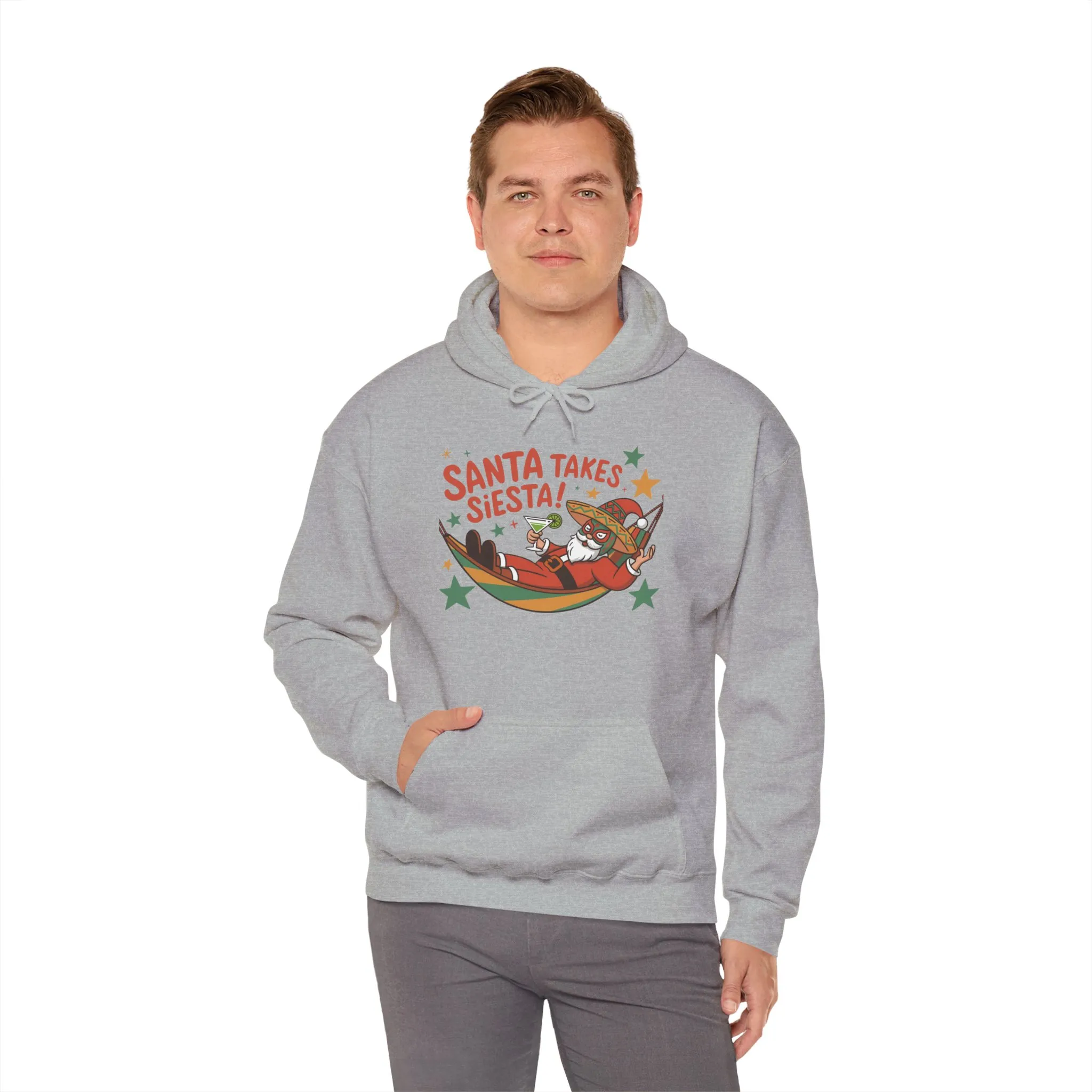 Santa Takes a Siesta Funny Christmas Hoodie for Men, Mexican Santa Holiday Sweatshirt, Siesta Santa Christmas Sweater - Image 4