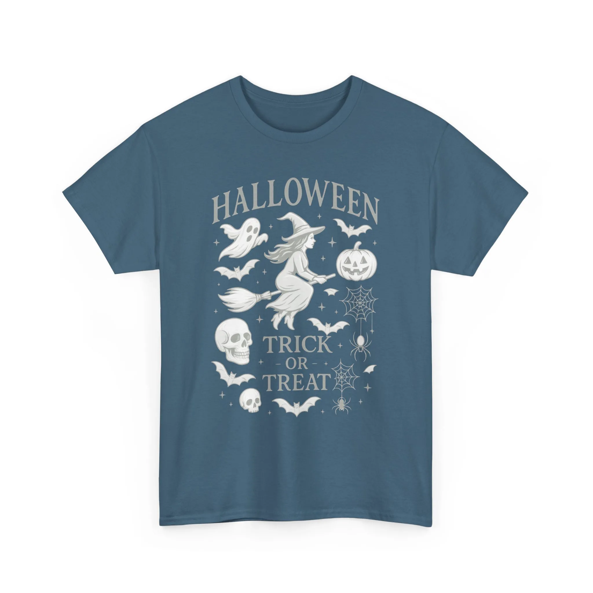 Halloween Witch Flying Broomstick T-Shirt, Trick or Treat Ghost Pumpkin Skull Spider Web Women's Tee - Image 13