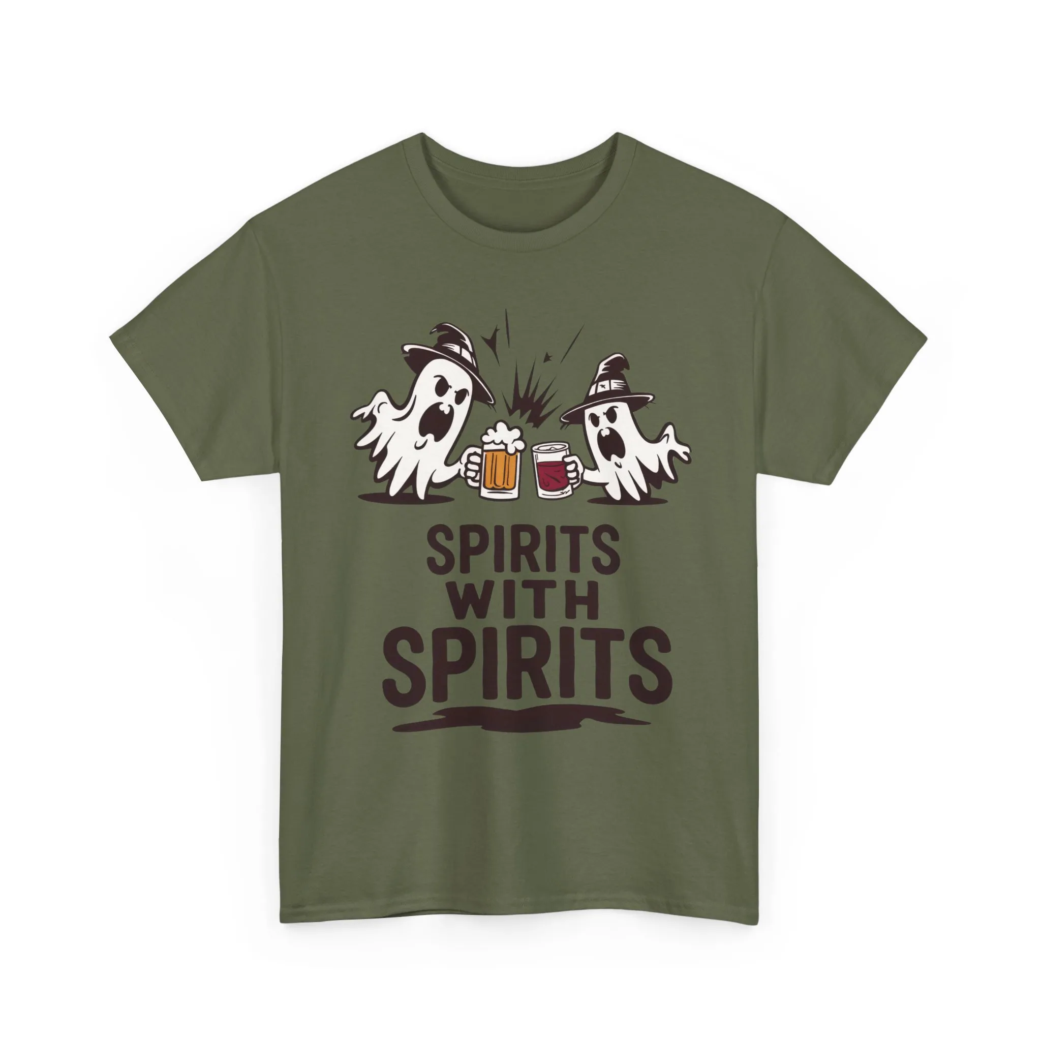 Spirits With Spirits Men's T-Shirt, Funny Ghost Drinking Halloween Party Graphic Tee - Image 7