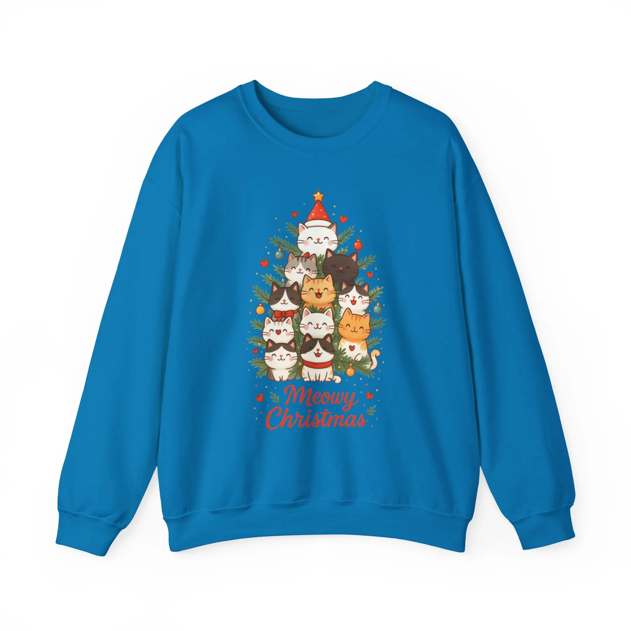 Women's Meowy Christmas Cat Sweatshirt, Cute Holiday Kitty Pullover - Image 10