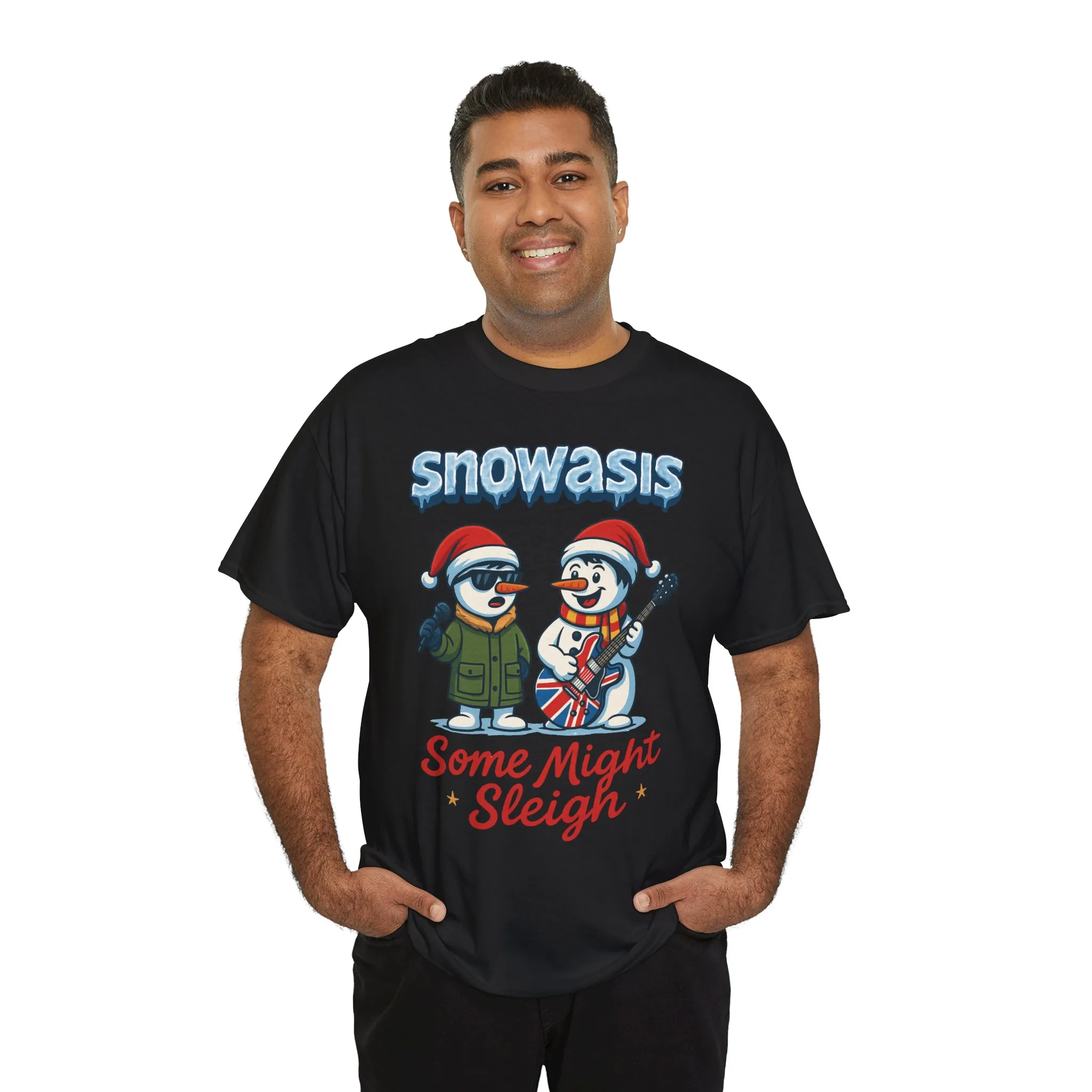 Funny Snowman Band Men's Christmas T-Shirt, Snowasis Some Might Sleigh Tee - Image 6