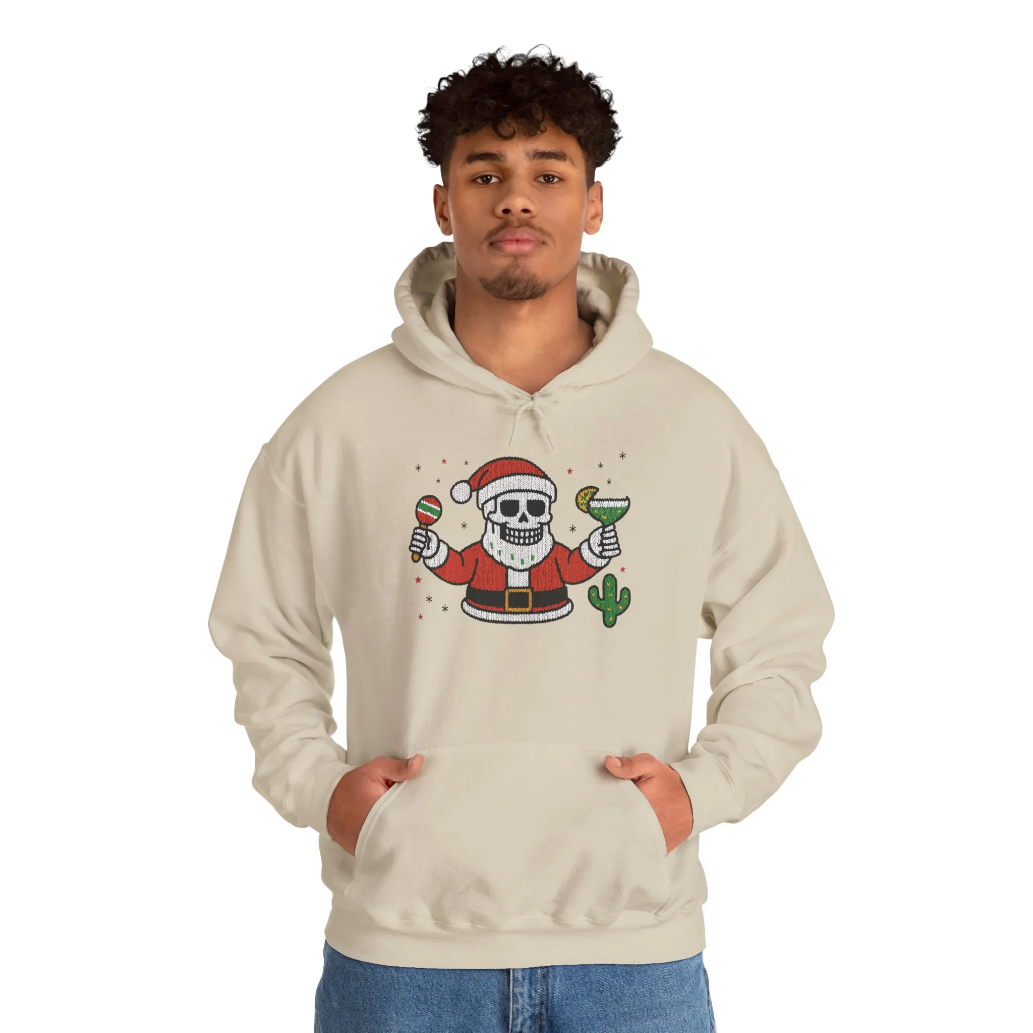 Skeleton Santa Funny Christmas Hoodie for Men, Ugly Margarita Holiday Sweatshirt - Image 7