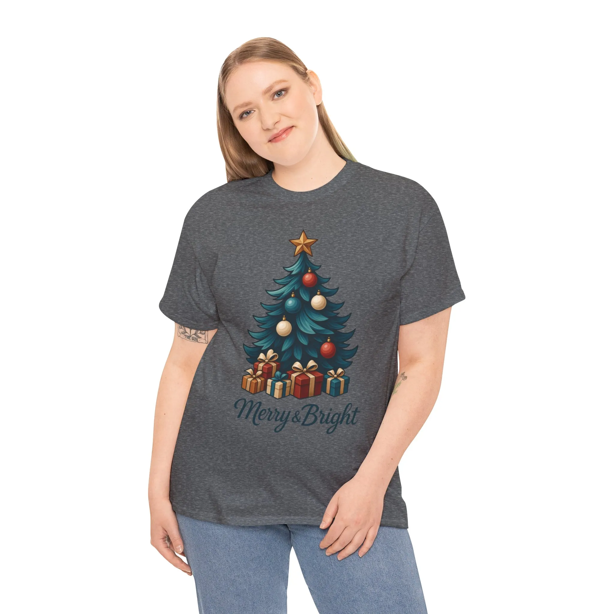 Merry & Bright Christmas T-Shirt, Holiday Tree Gift Tee for Women - Image 10