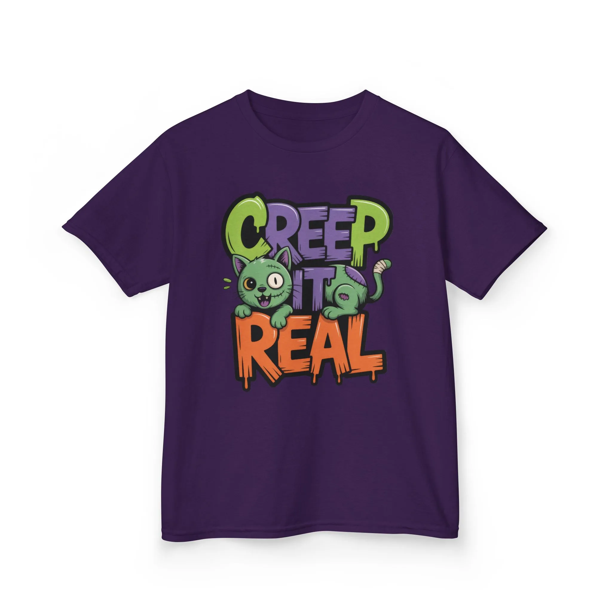 Creep It Real Kids Halloween Shirt, Cute Zombie Cat Graffiti Style T-Shirt for Boys & Girls - Image 19