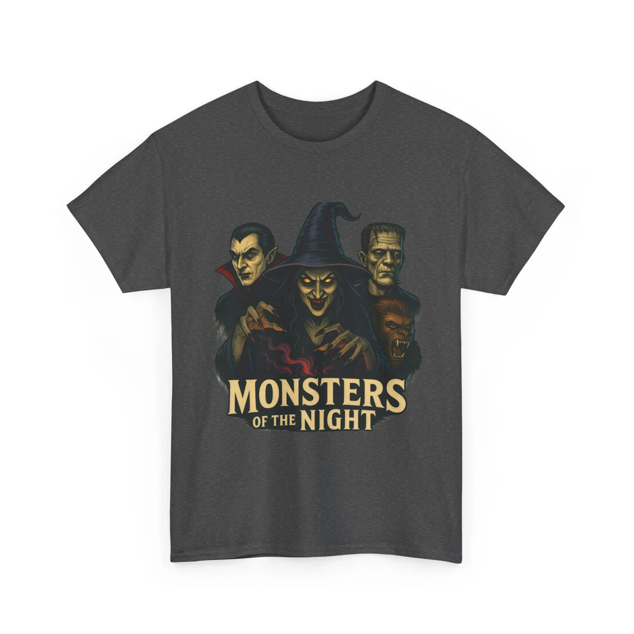 Monsters of the Night Women's T-Shirt, Classic Horror Witch, Vampire, Frankenstein Halloween Tee - Image 13