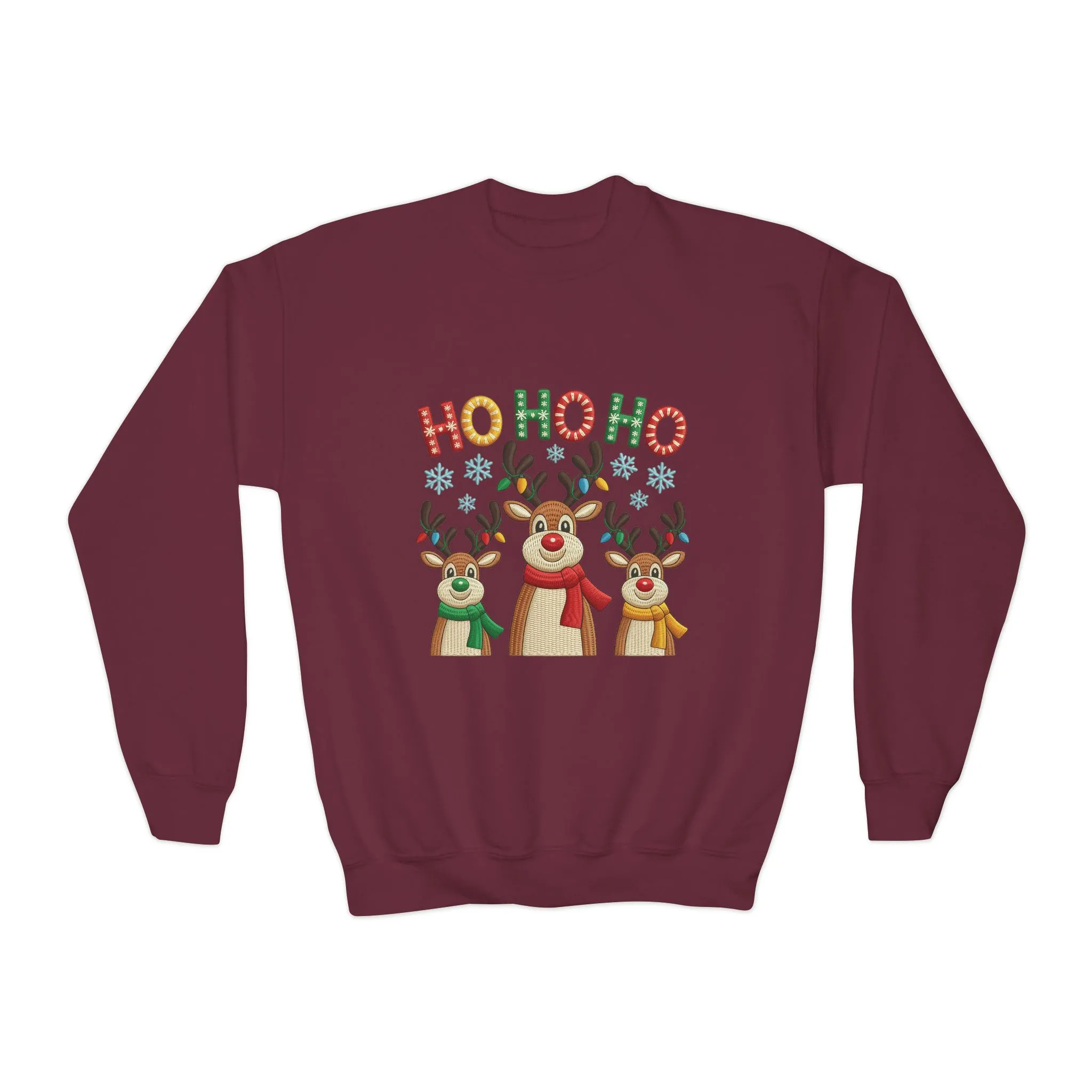 Ho Ho Ho Reindeer Sweatshirt for Girls, Cute Kids Christmas Pullover - Image 2