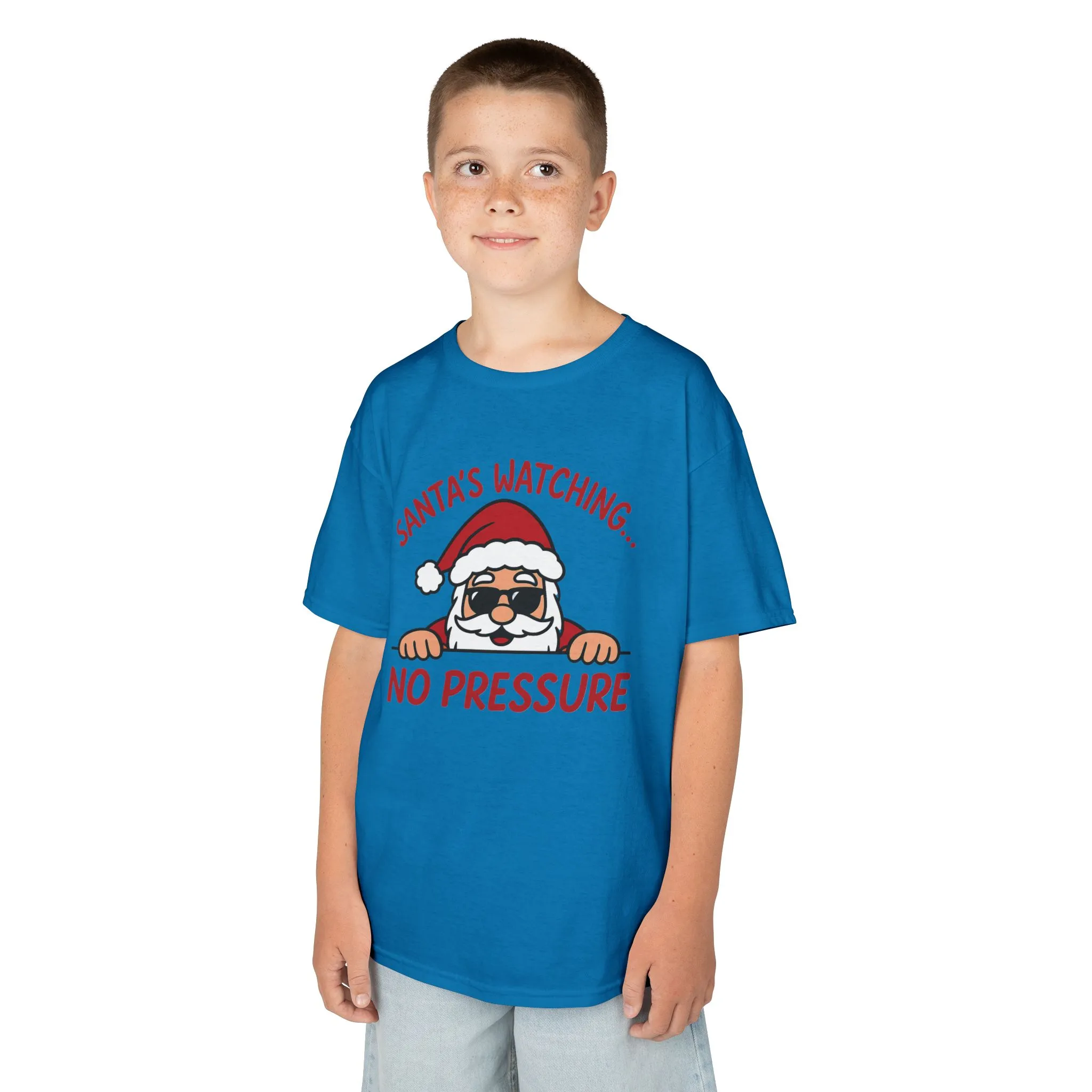 Santa's Watching No Pressure Kids Christmas T-Shirt, Funny Holiday Tee for Youth - Image 12