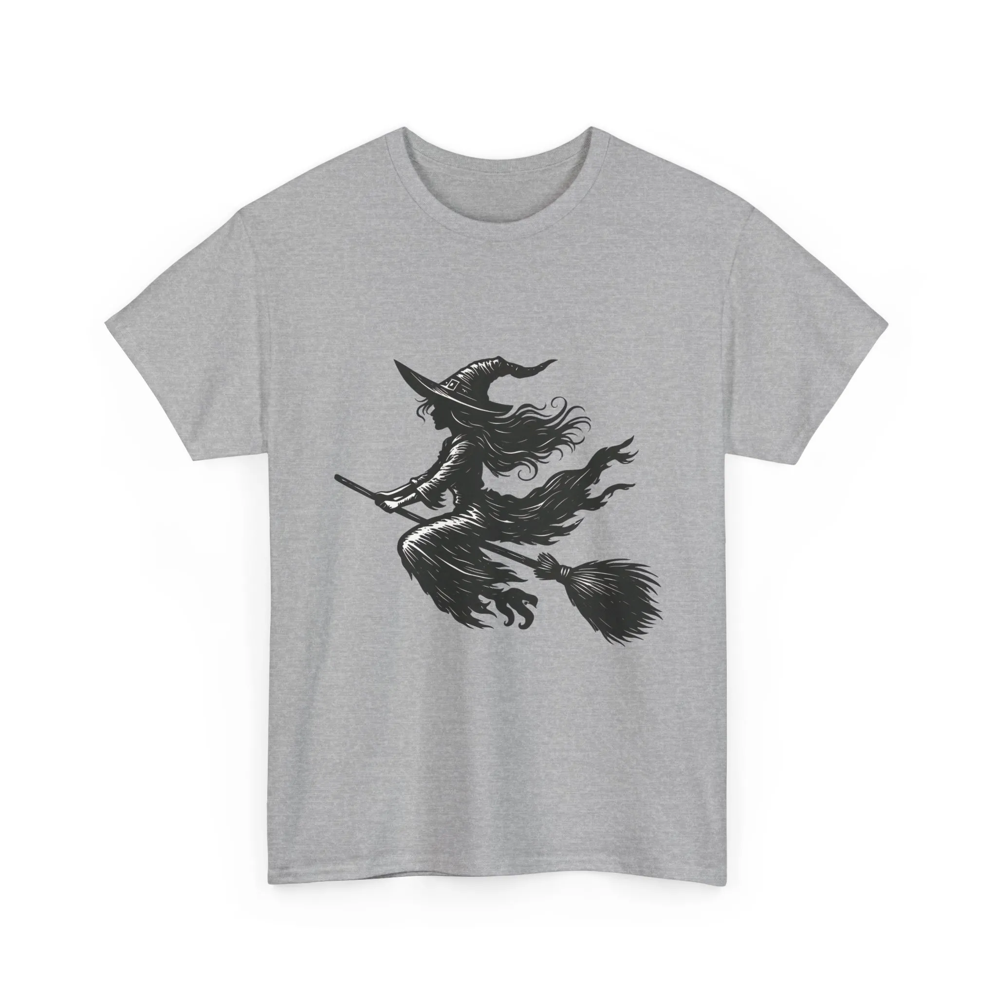 Flying Witch Silhouette Halloween T-Shirt for Women, Vintage Witch on Broom Tee, Spooky Gothic Fall Shirt, Minimal Black Witch Top - Image 10
