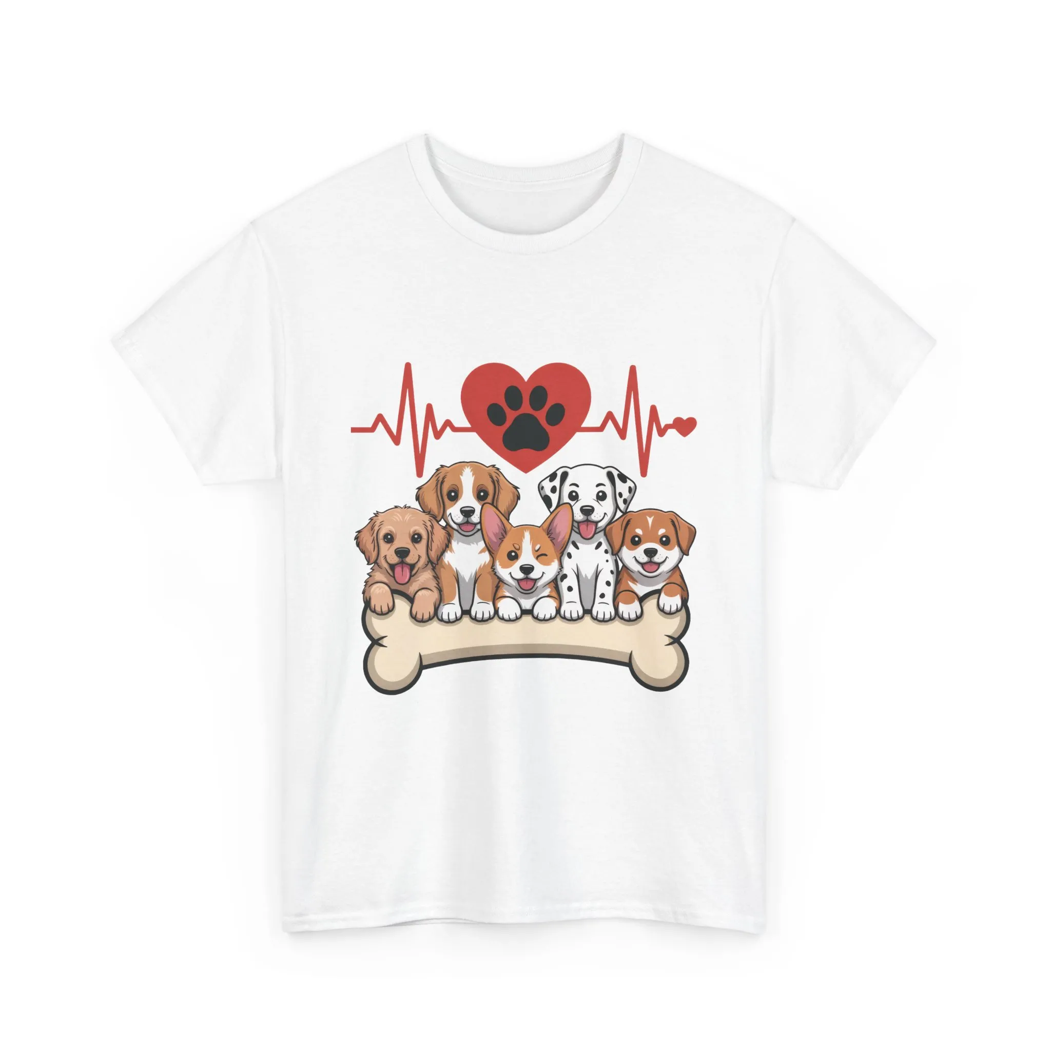 Cute Puppy Heartbeat Women's T-Shirt, Dog Lover Gift, Paw Print Heart Graphic Tee - Image 2