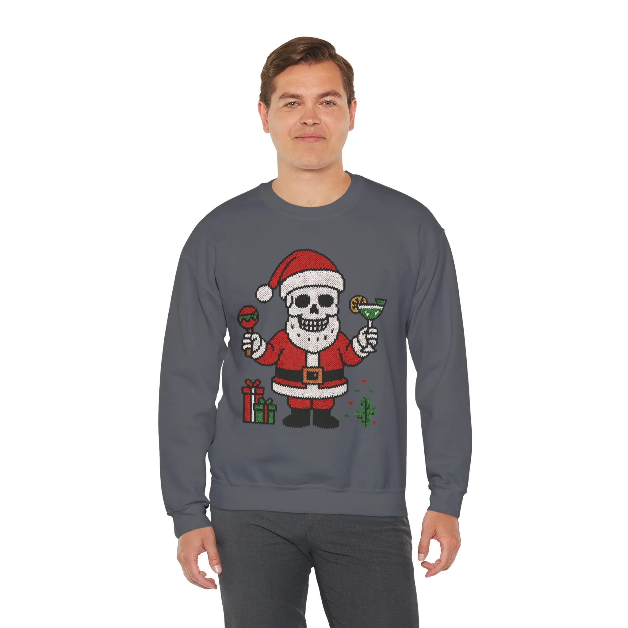 Funny Santa Skull Christmas Men's Sweatshirt, Holiday Margarita Pullover - Image 21