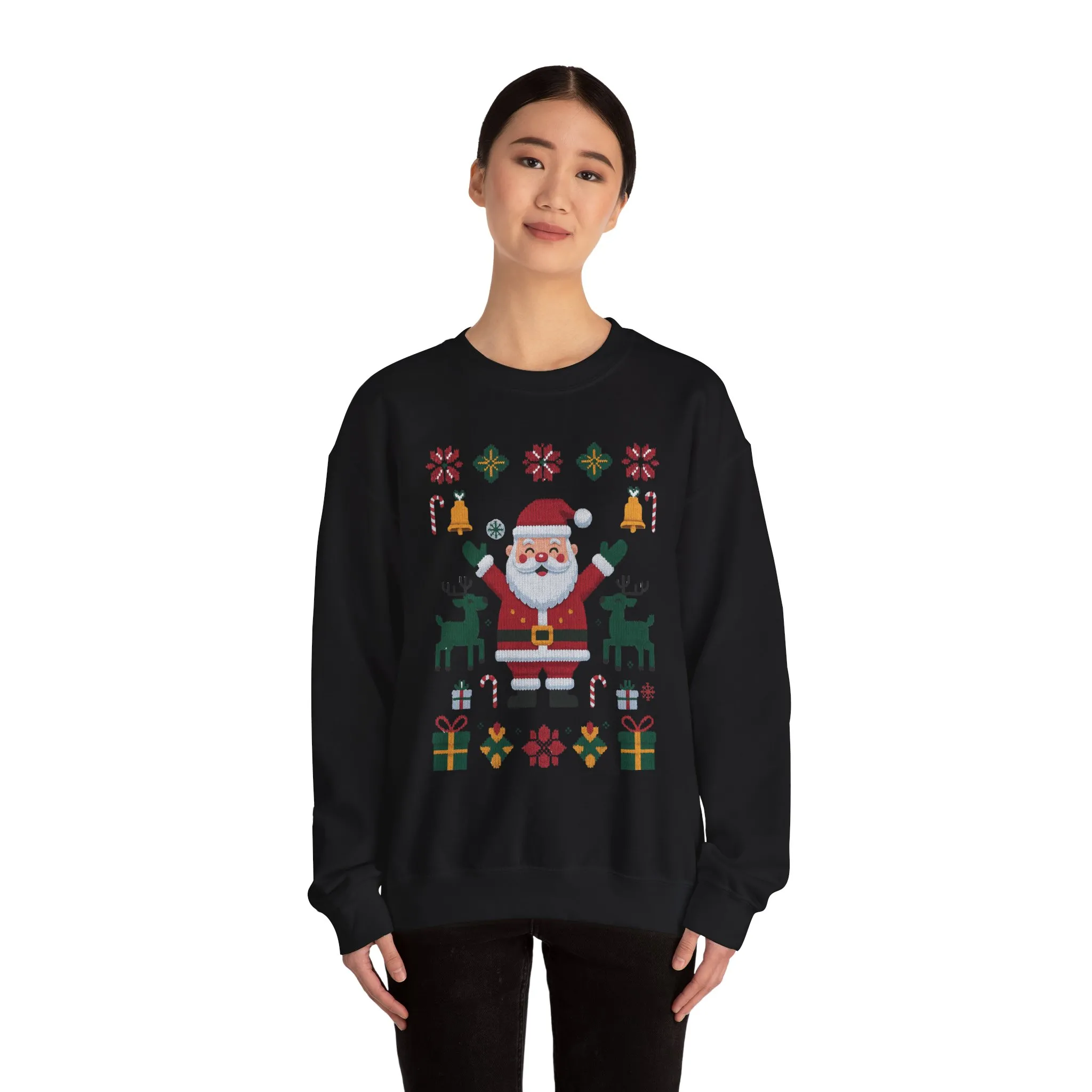 Santa Christmas Sweatshirt, Cute Reindeer Holiday Jumper, Nordic Style Ugly Christmas Sweater for Women - Image 8