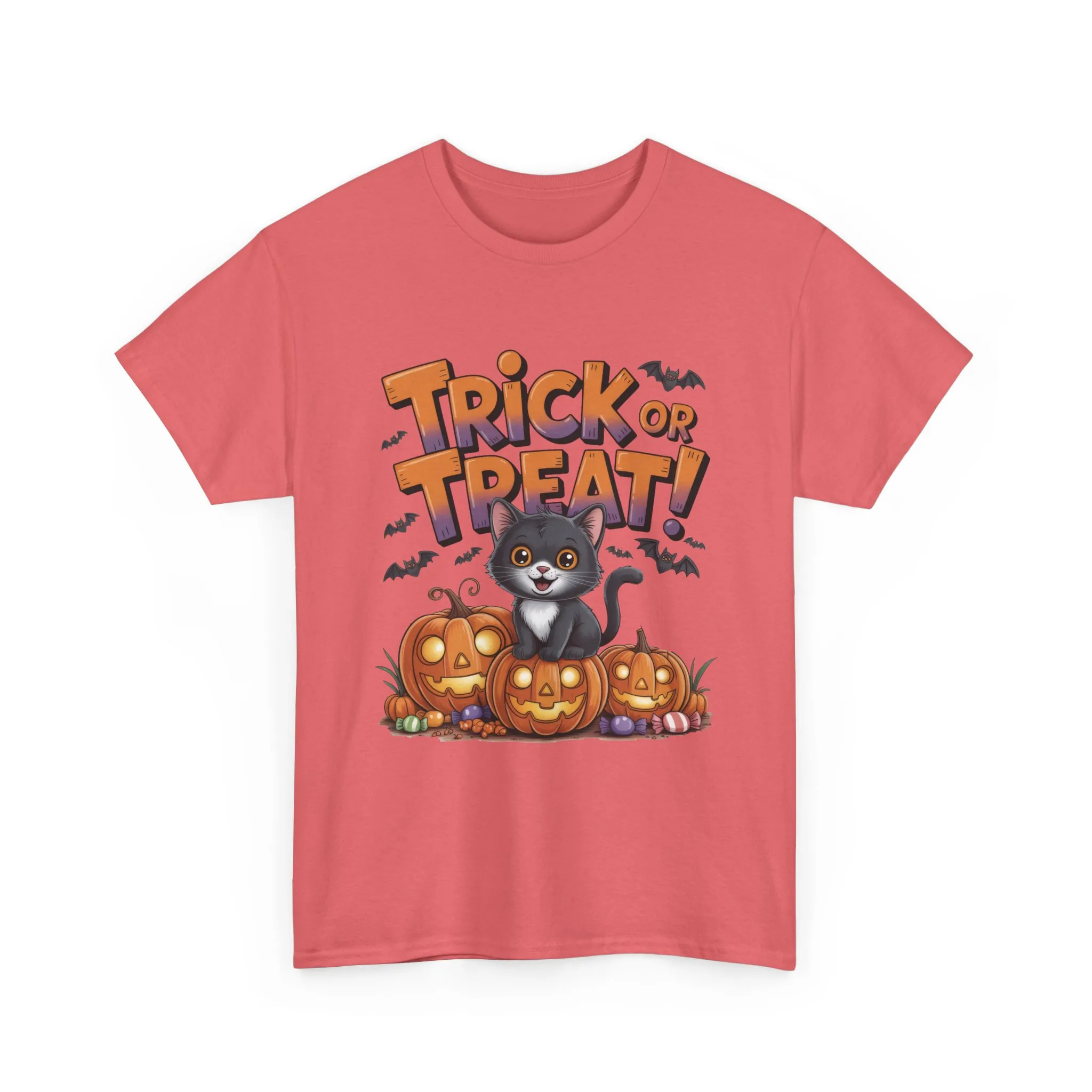 Cute Black Cat Trick or Treat Halloween T-Shirt for Women, Funny Pumpkin Cat Tee, Spooky Fall Shirt, Matching Family Halloween Shirts - Image 10