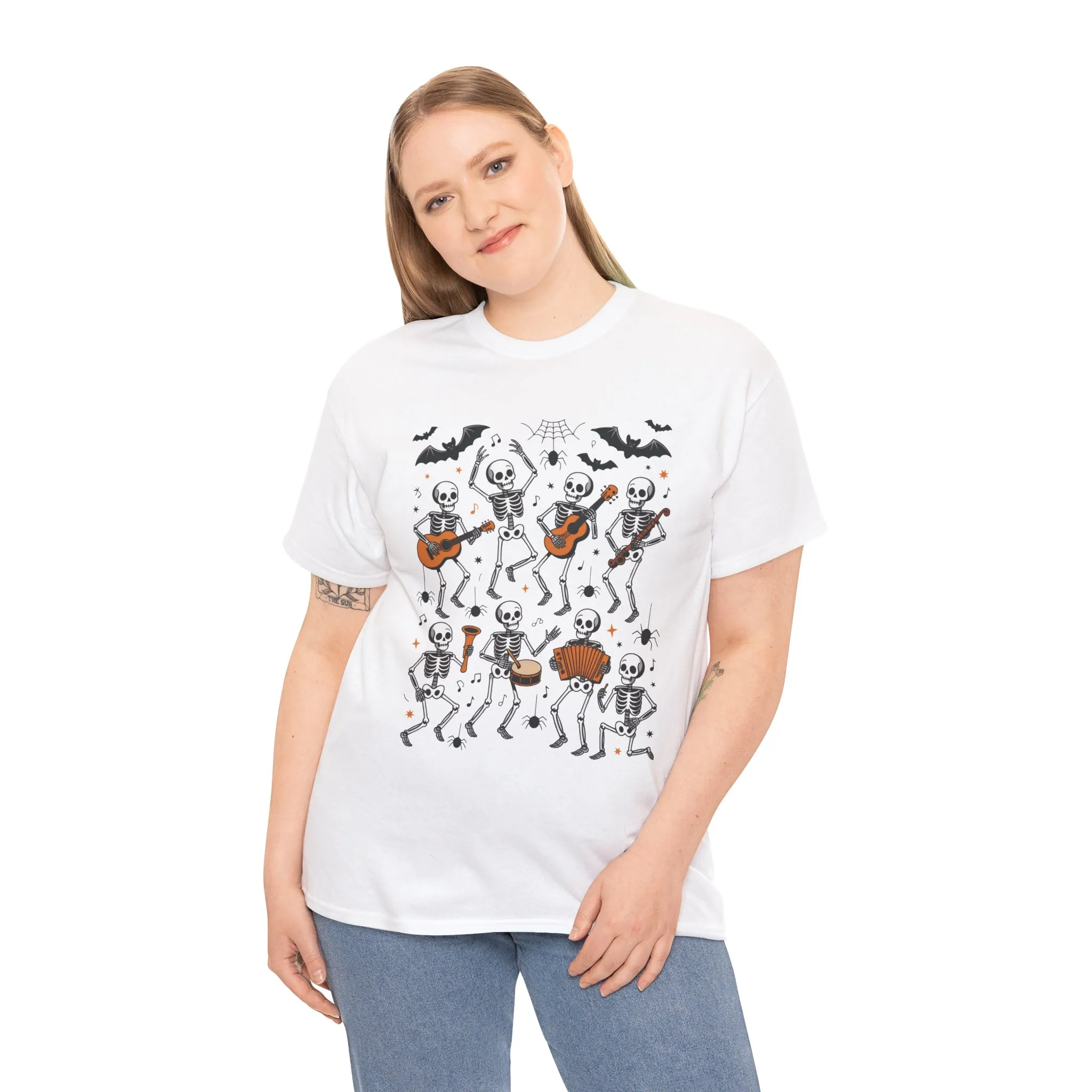 Dancing Skeleton Band Halloween T-Shirt for Women, Funny Spooky Music Tee, Cute Skeleton Party Shirt, Retro Halloween Top Gift Idea - Image 6