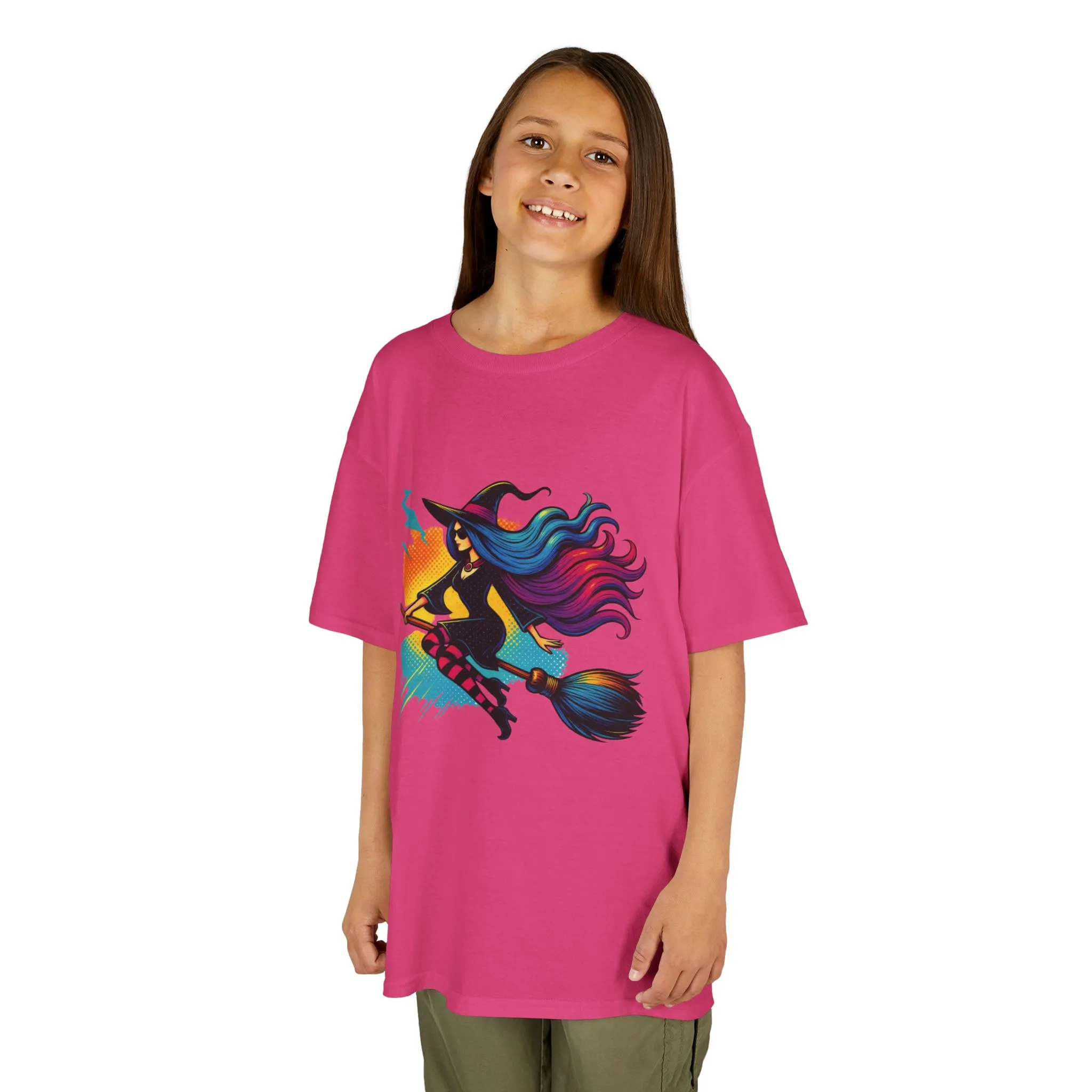 Girls Witch T-Shirt, Colorful Halloween Witch Graphic Tee for Kids, Fun Spooky Broomstick Shirt, Gift for Girls - Image 18
