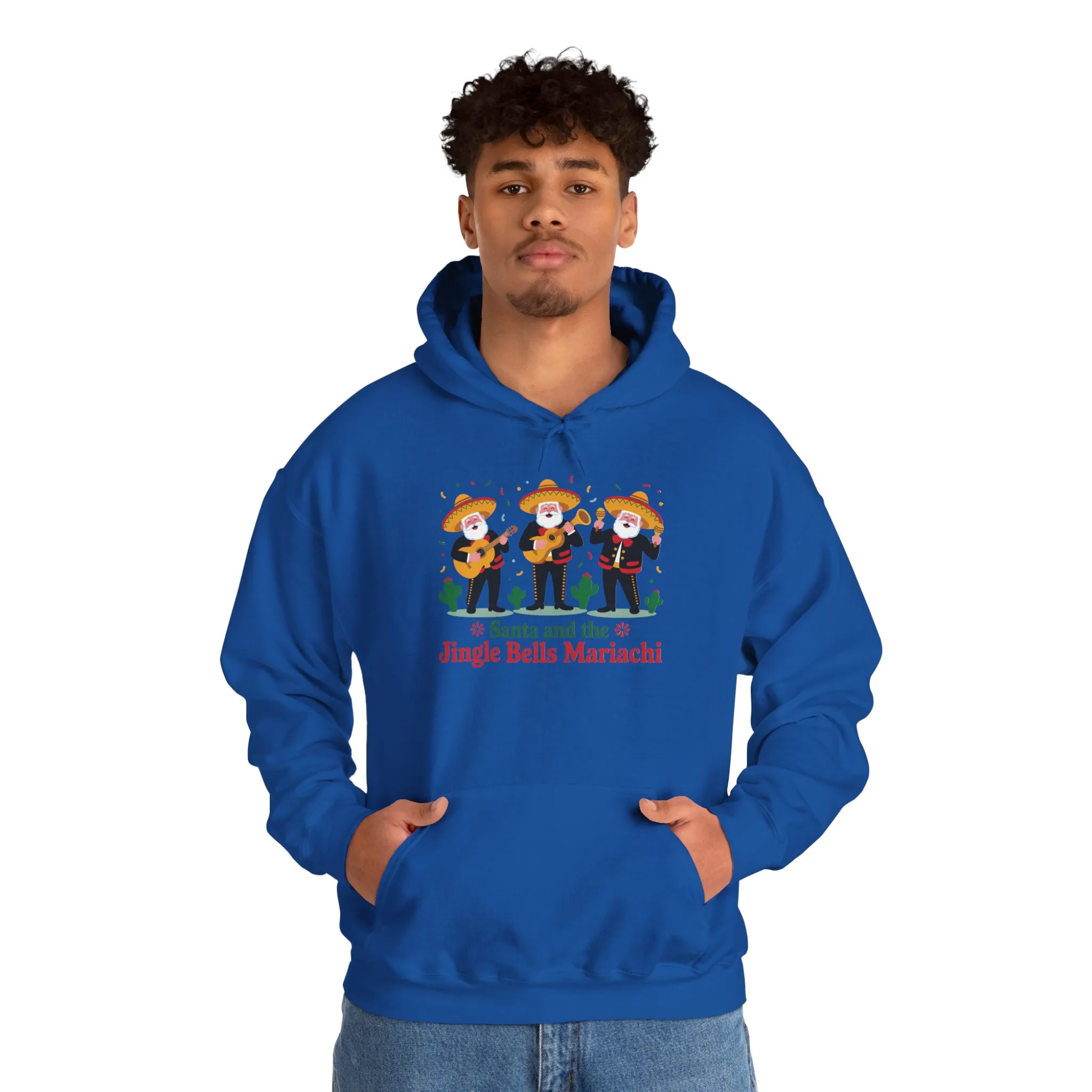 Santa and the Jingle Bells Mariachi Hoodie, Funny Mexican Santa Christmas Hoodie, Latin Fiesta Holiday Sweatshirt - Image 23