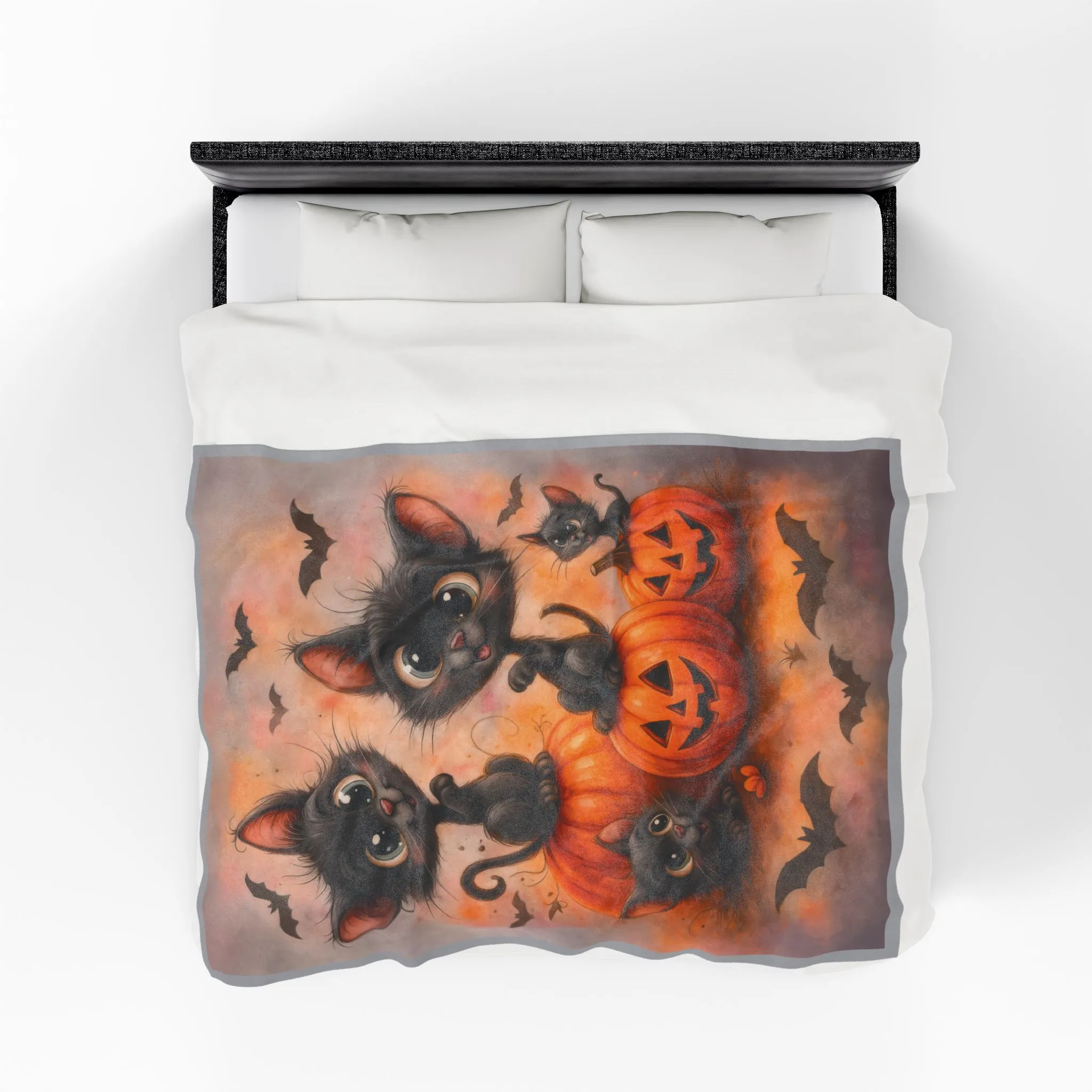 Cute Black Cats and Pumpkins Halloween Velveteen Plush Blanket, Cozy Fall Throw, Soft Cat Lover Gift, Kawaii Halloween Decor - Image 6