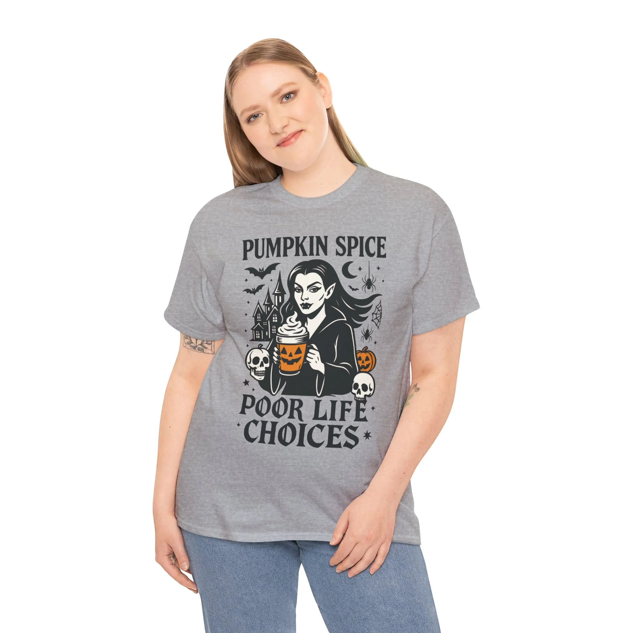 Pumpkin Spice Poor Life Choices Women's T-Shirt, Funny Vampire Coffee Halloween Graphic Tee - Image 6
