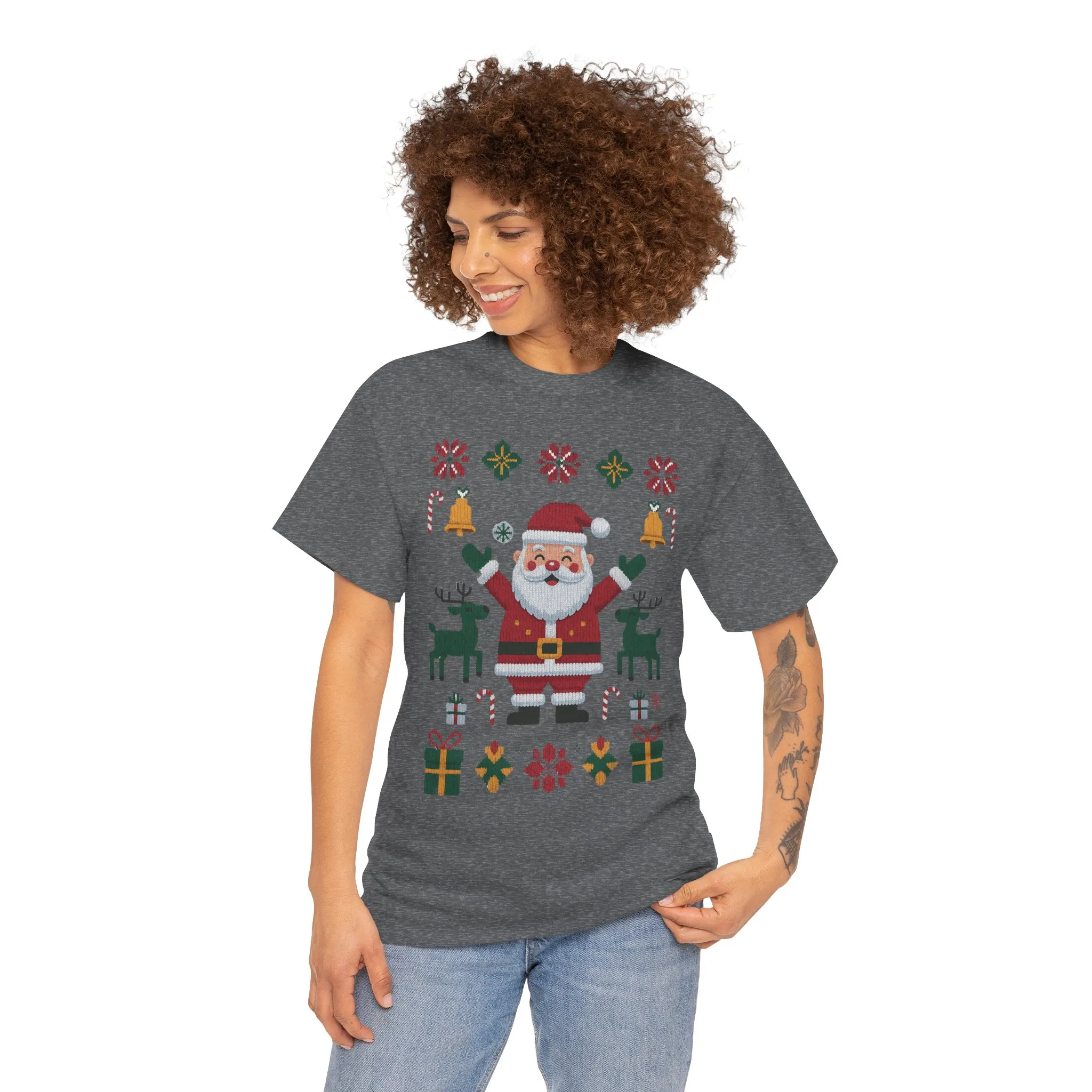 Santa Christmas T-Shirt, Cute Reindeer Holiday Tee, Classic Nordic Christmas Shirt for Women - Image 17