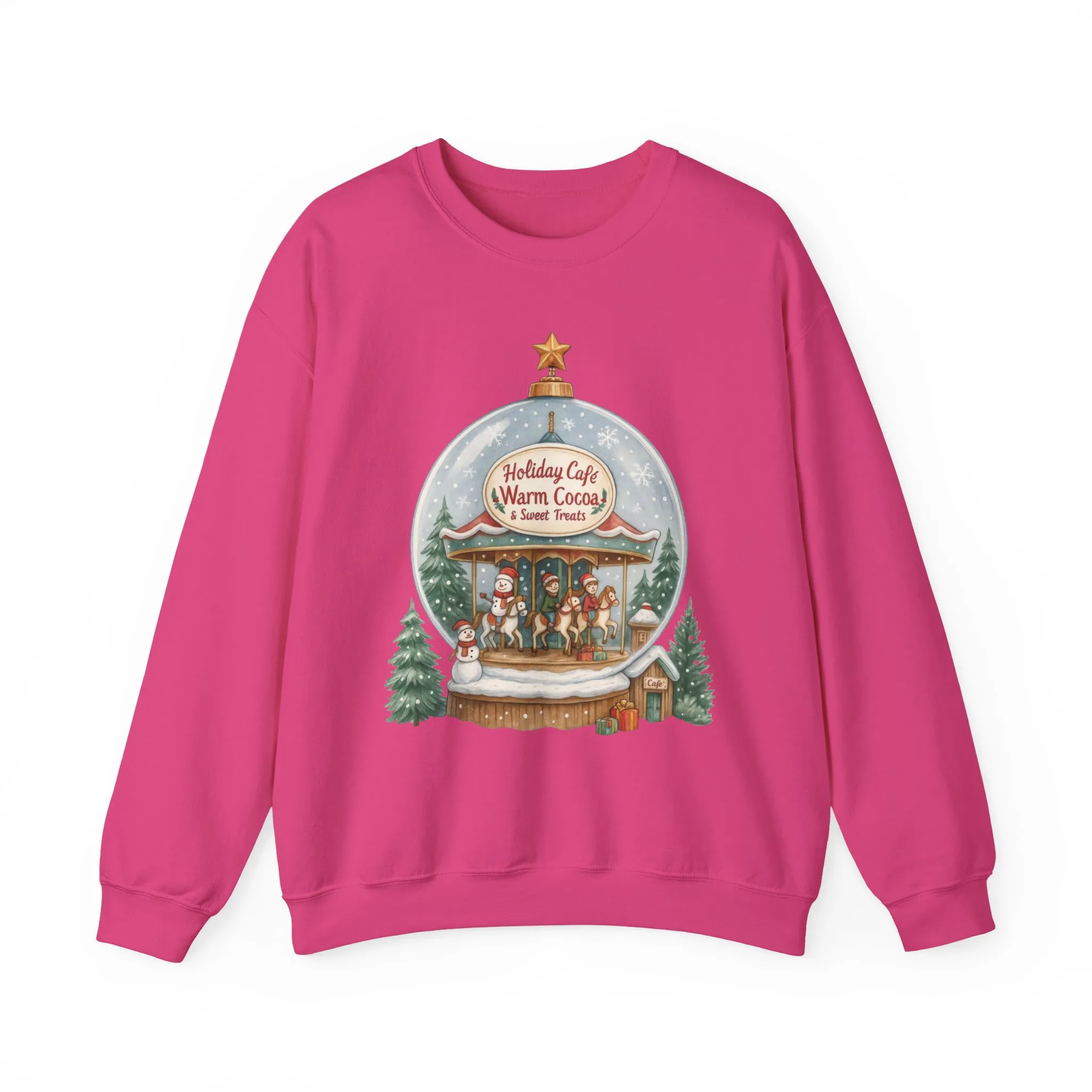 Holiday Café Christmas Sweatshirt, Warm Cocoa Snow Globe Pullover - Image 22