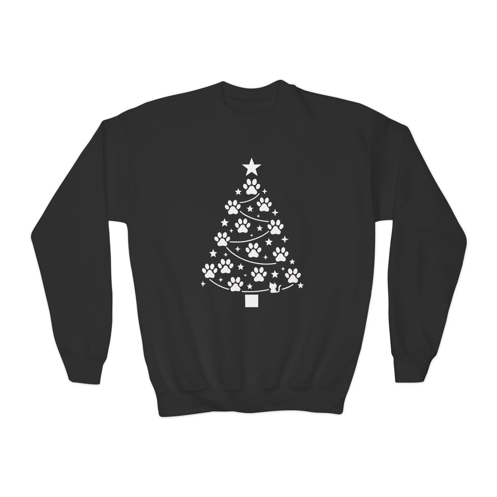 Paw Christmas Tree Girls Youth Sweatshirt, Cute Pet Lover Holiday Sweater - Image 3