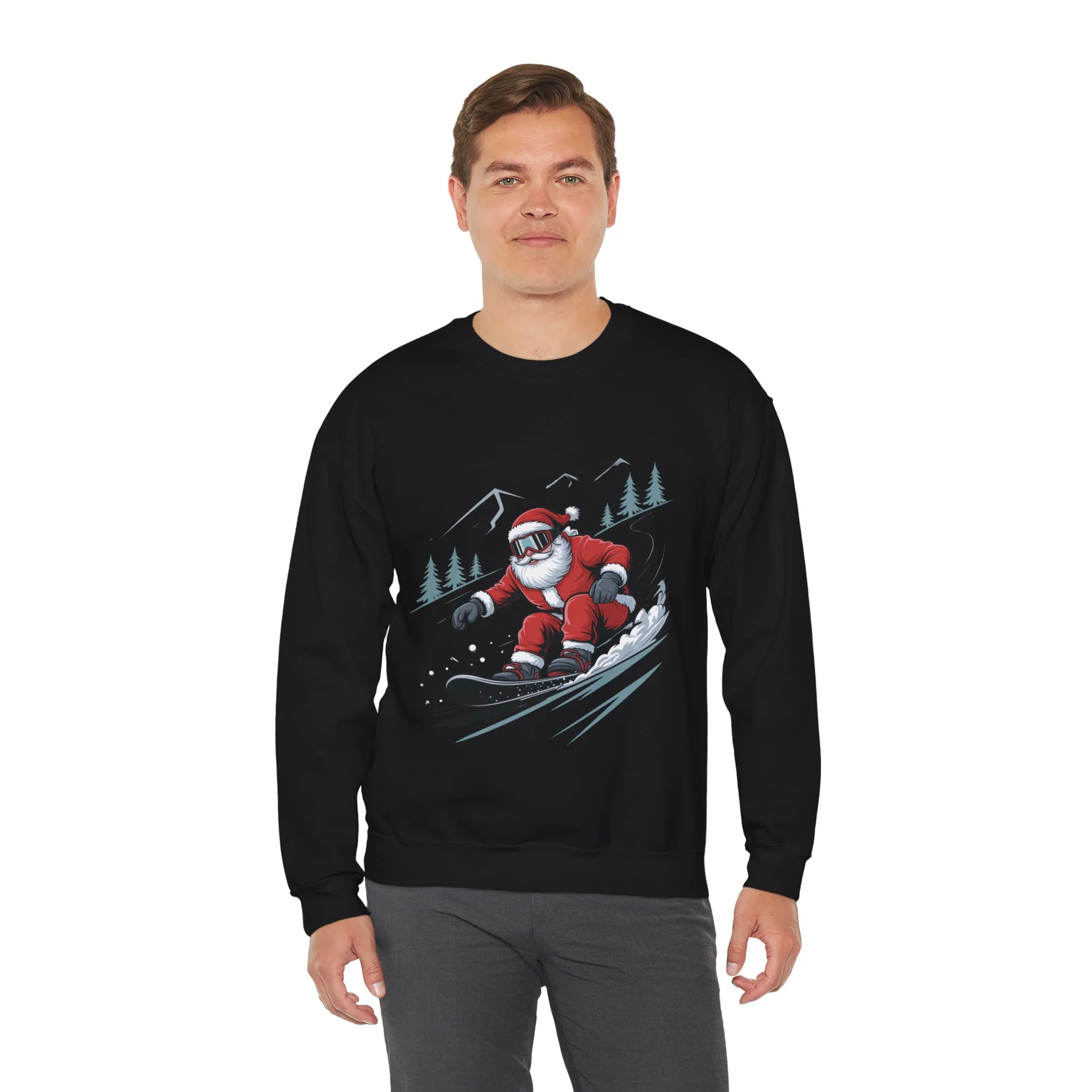 Snowboard Santa Christmas Sweatshirt, Cool Funny Holiday Sweater for Men, Santa Snowboarding Winter Jumper - Image 6