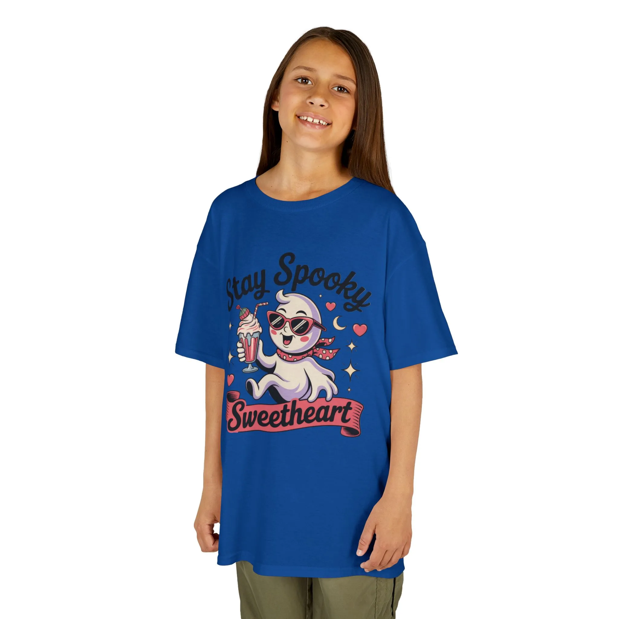 Girls Halloween Ghost T-Shirt, Stay Spooky Sweetheart Tee for Kids, Cute Retro Style Tween Girl Outfit Gift, Kids Heavy Cotton⢠Tee - Image 14