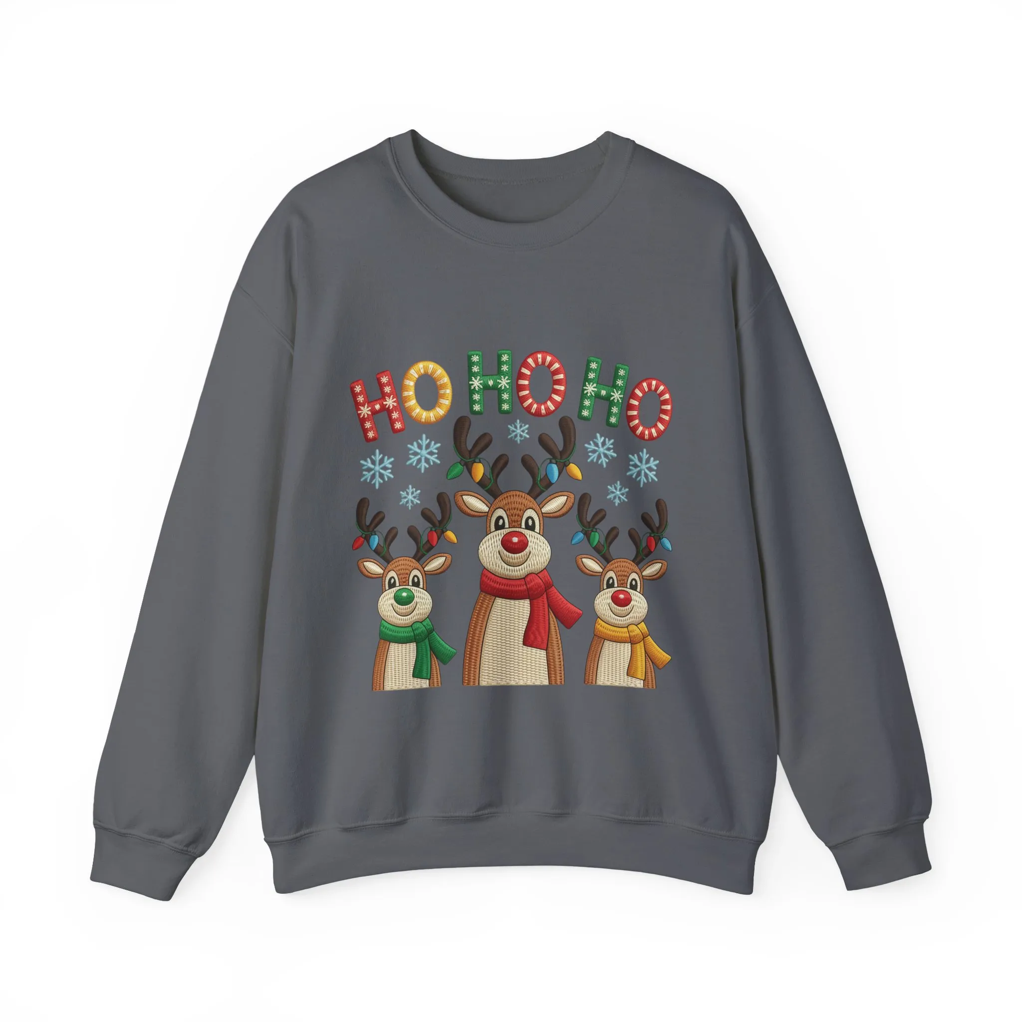 Ho Ho Ho Reindeer Christmas Sweatshirt, Cute Holiday Pullover for Women - Image 2