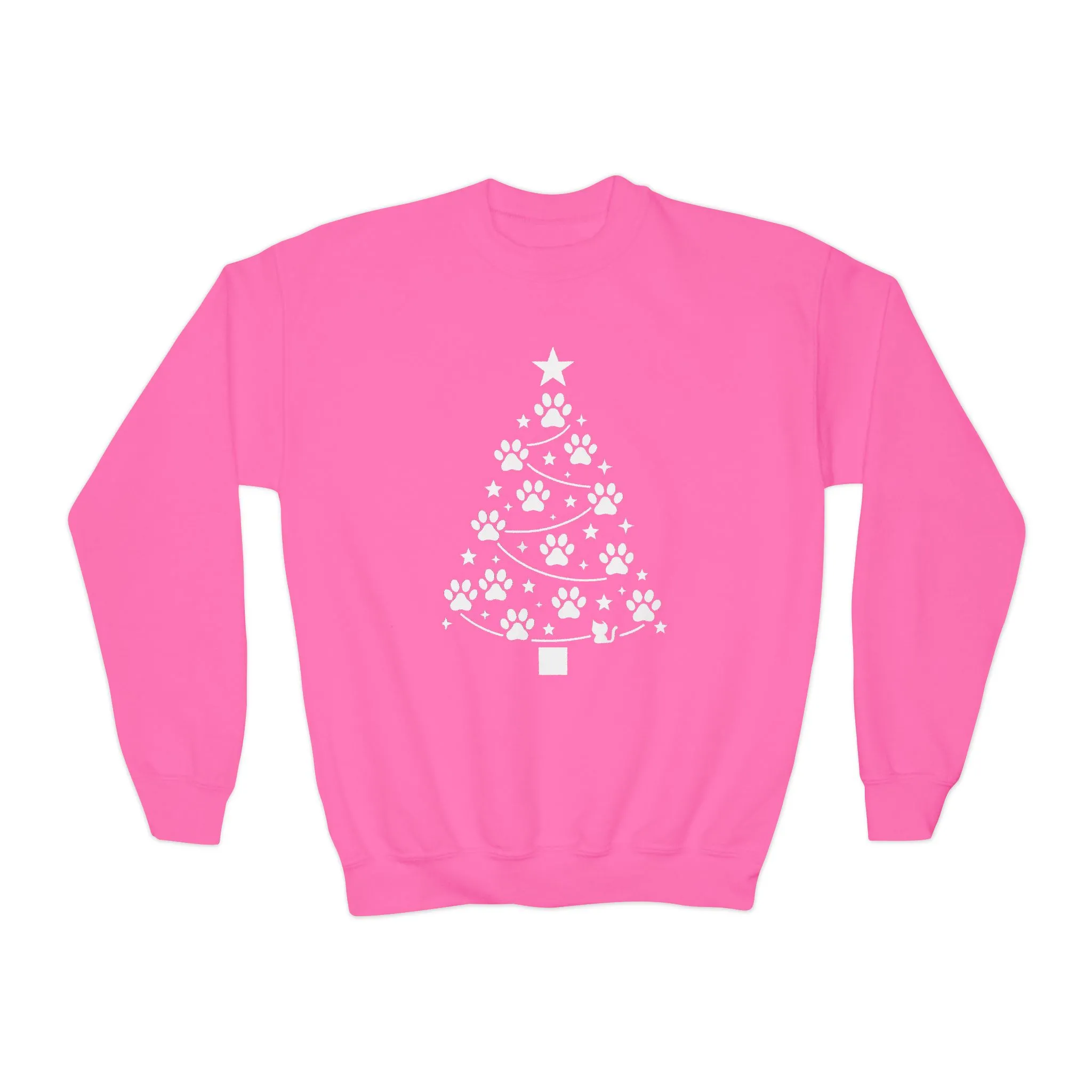Paw Christmas Tree Girls Youth Sweatshirt, Cute Pet Lover Holiday Sweater - Image 13