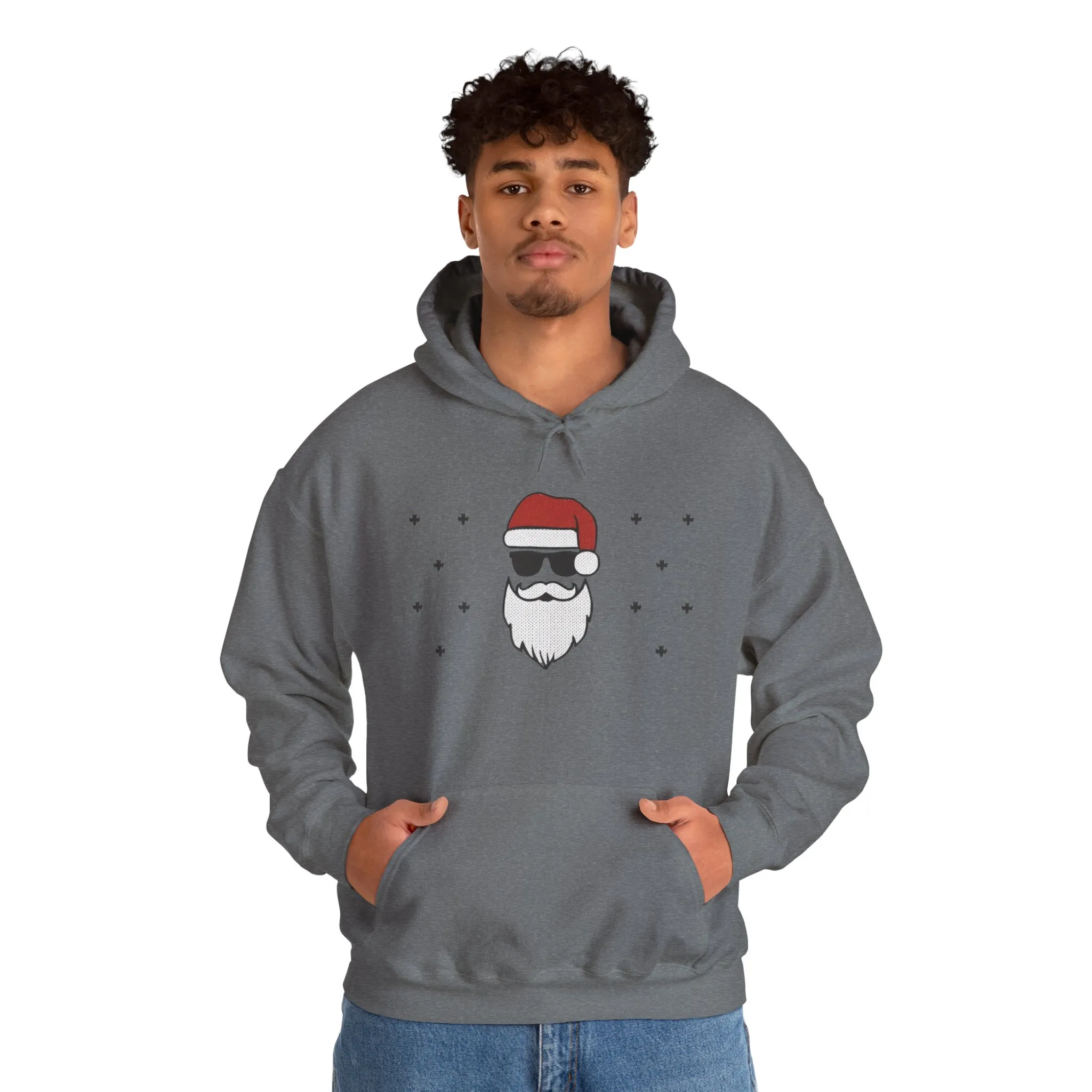 Cool Santa Men’s Hoodie, Funny Christmas Sweatshirt, Retro Knit Holiday Style - Image 15