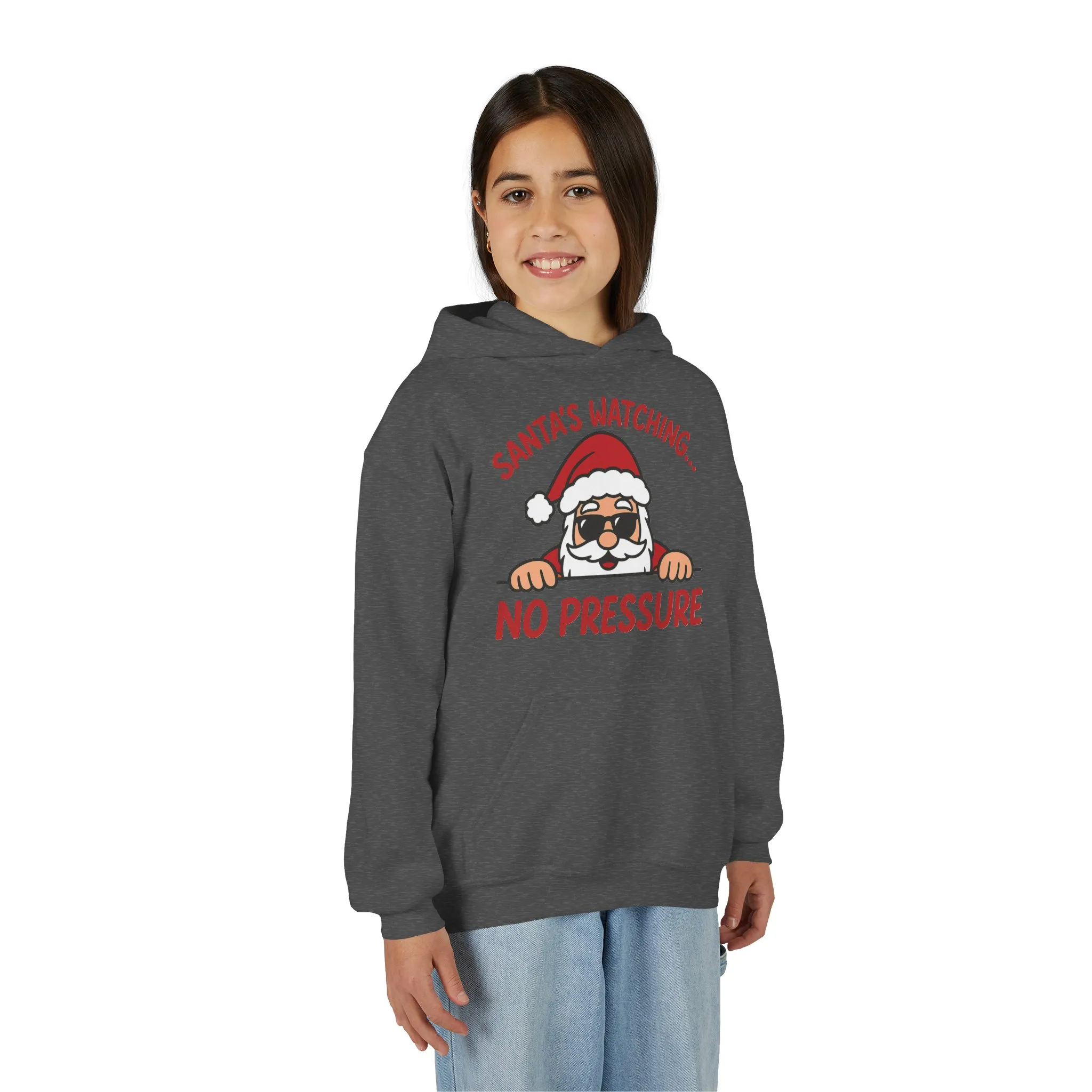 Santa's Watching No Pressure Kids Christmas Hoodie, Funny Holiday Sweatshirt for Youth - Image 12