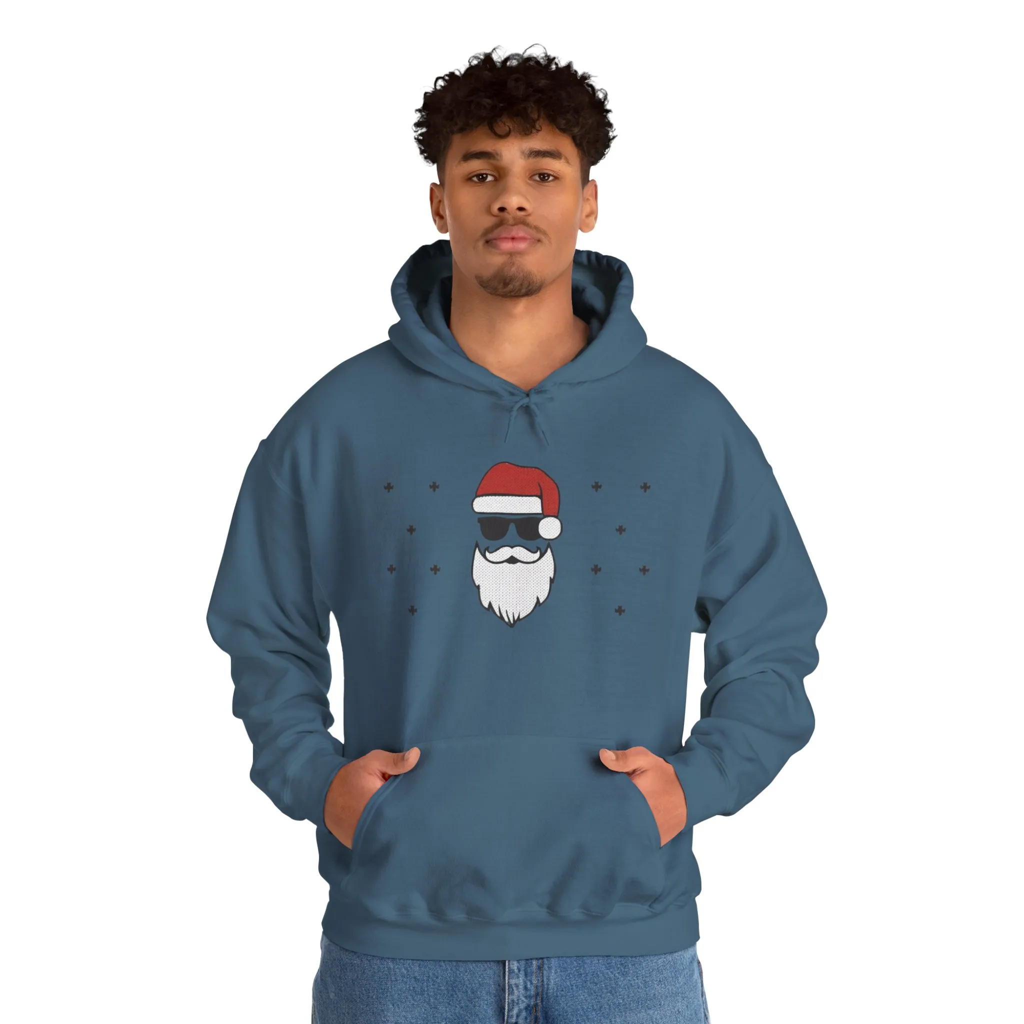 Cool Santa Men’s Hoodie, Funny Christmas Sweatshirt, Retro Knit Holiday Style - Image 19