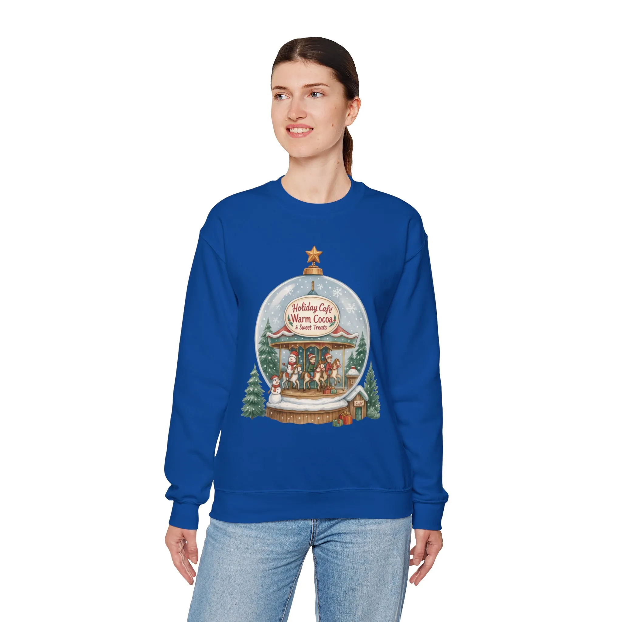 Holiday Café Christmas Sweatshirt, Warm Cocoa Snow Globe Pullover - Image 18