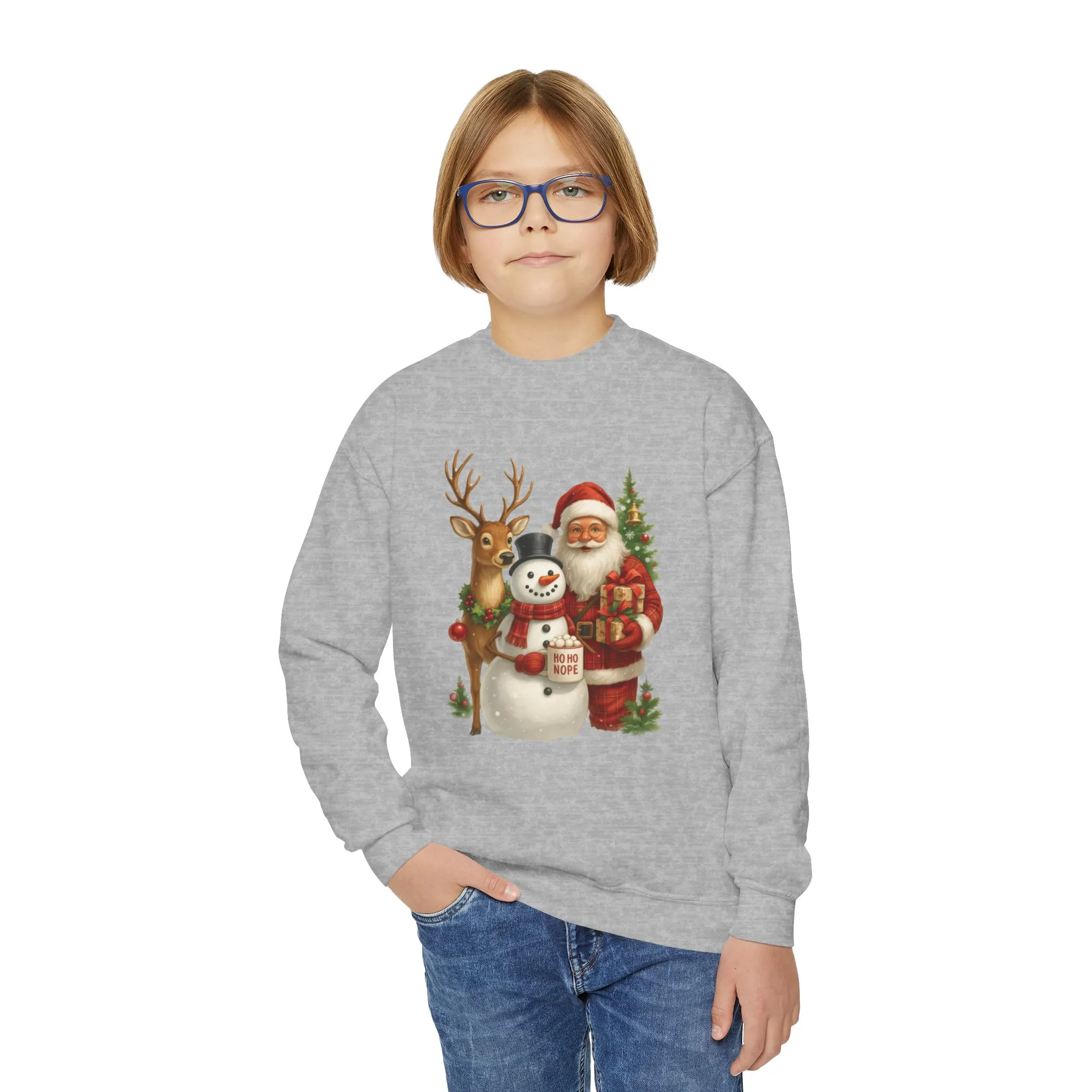 Kids Santa, Snowman - Reindeer Christmas Sweatshirt, Cute Ho Ho Nope Holiday Jumper, Funny Santa Sweater for Girls - Image 11