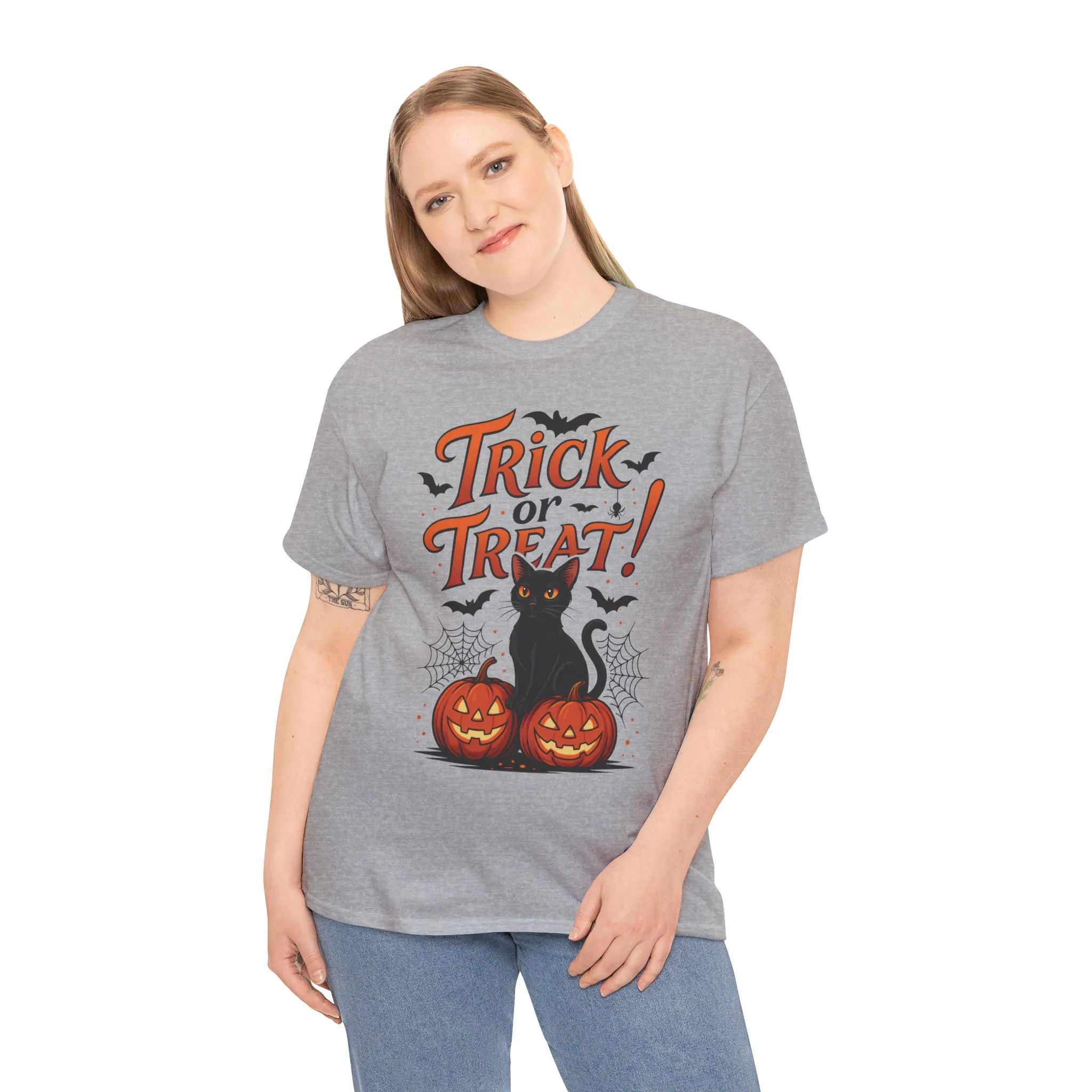 Trick or Treat Black Cat Halloween T-Shirt for Women, Spooky Cute Pumpkin Cat Tee, Fall Halloween Outfit Gift, Vintage Witchy Top - Image 12
